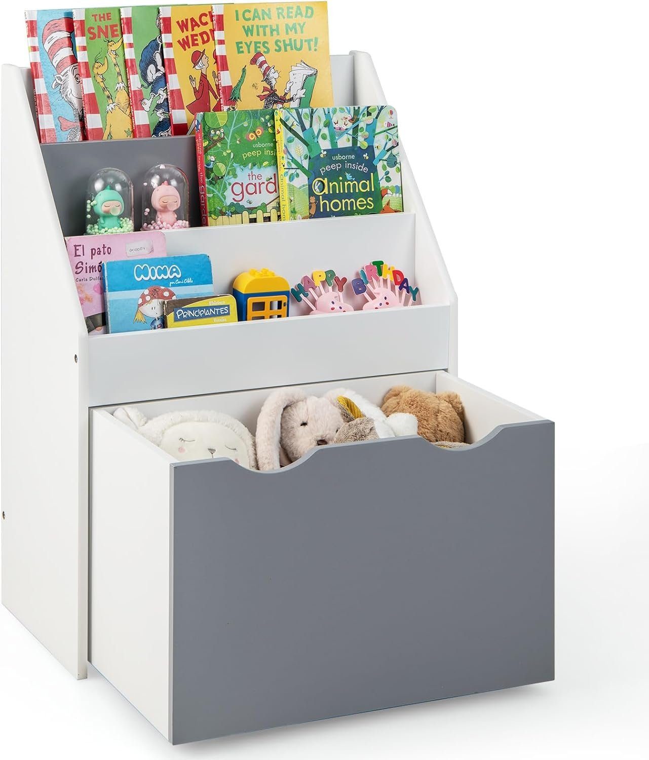 KOMFOTTEU Bücherregal Spielzeugregal, mit 4 Universalräder & 3 Fächern