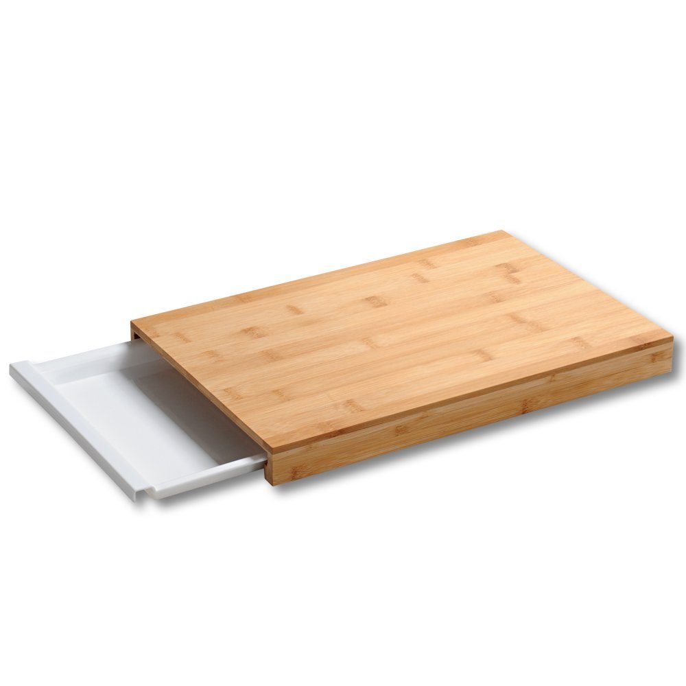 KESPER for kitchen & home Schneidebrett Bambus Schneideplatte mit  Auffangschale, herausziehbare Kunststoffschale