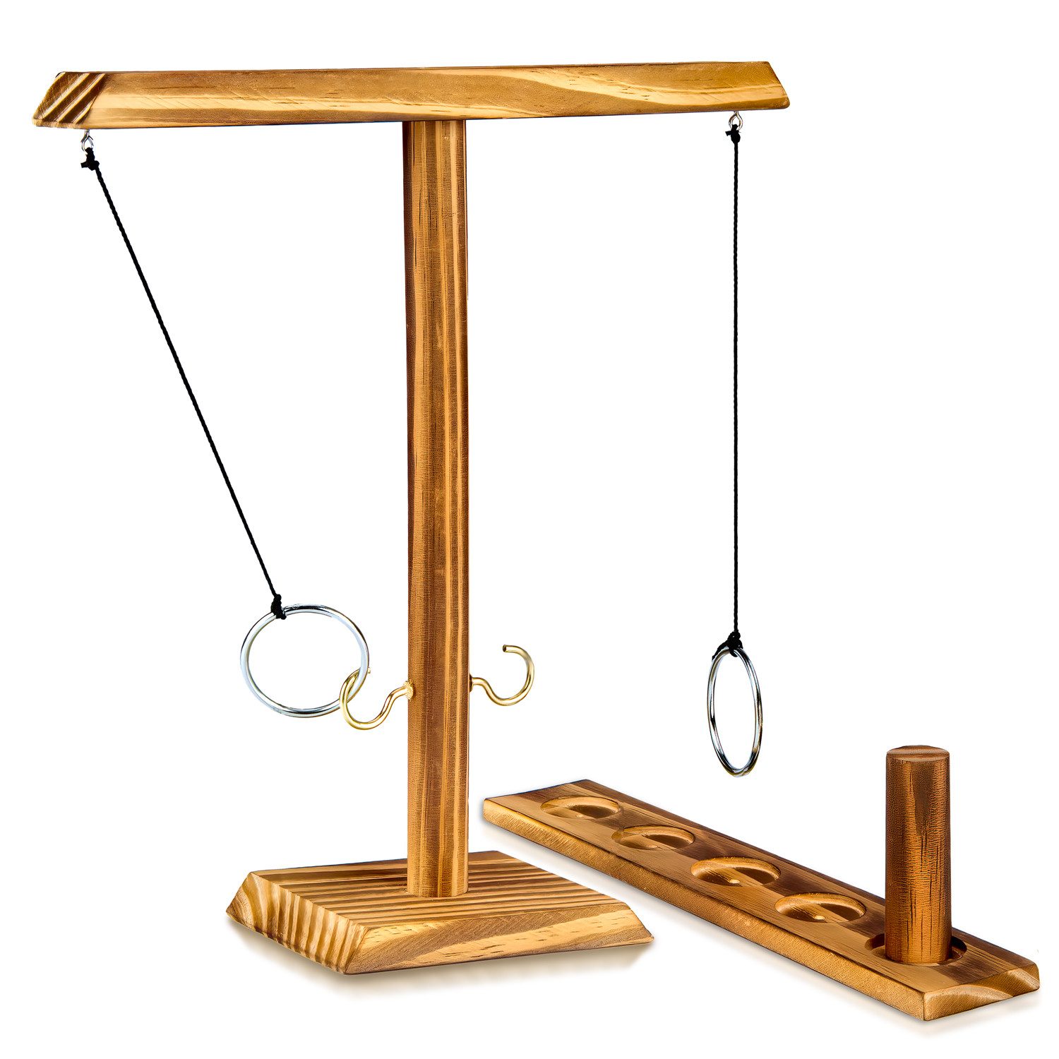 Goods+Gadgets Spiel GOODS+GADGETS Holz Ringwurf Spiel – Aktion Hakenspiel für 2 Spieler, Ringwurfspiel Deluxe, Ring Toss Hook Battle-Game