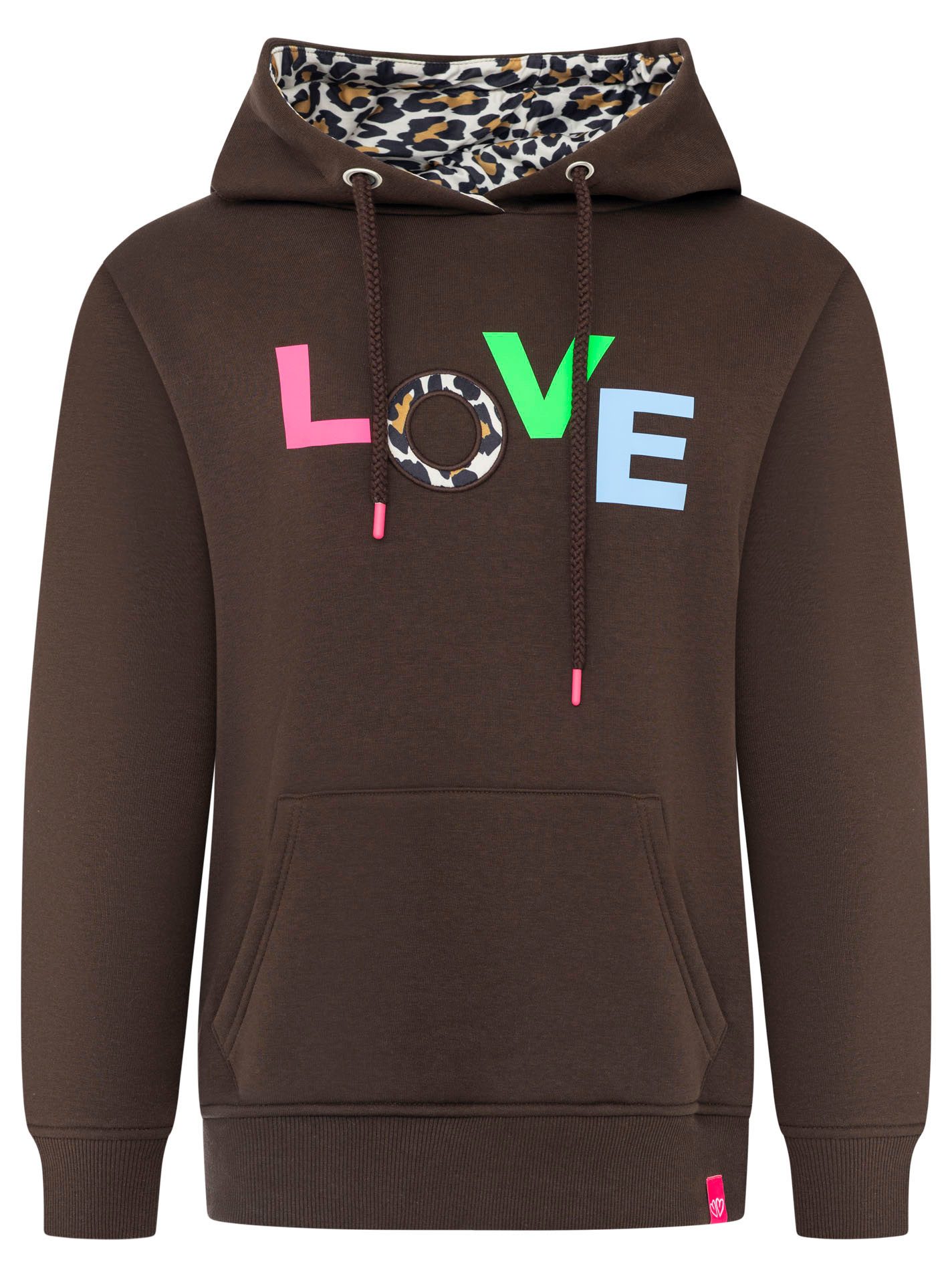 Zwillingsherz Hoodie "LOVE" Kapuzeninnenseite mit Leomuster, großer Print, Kängurutasche
