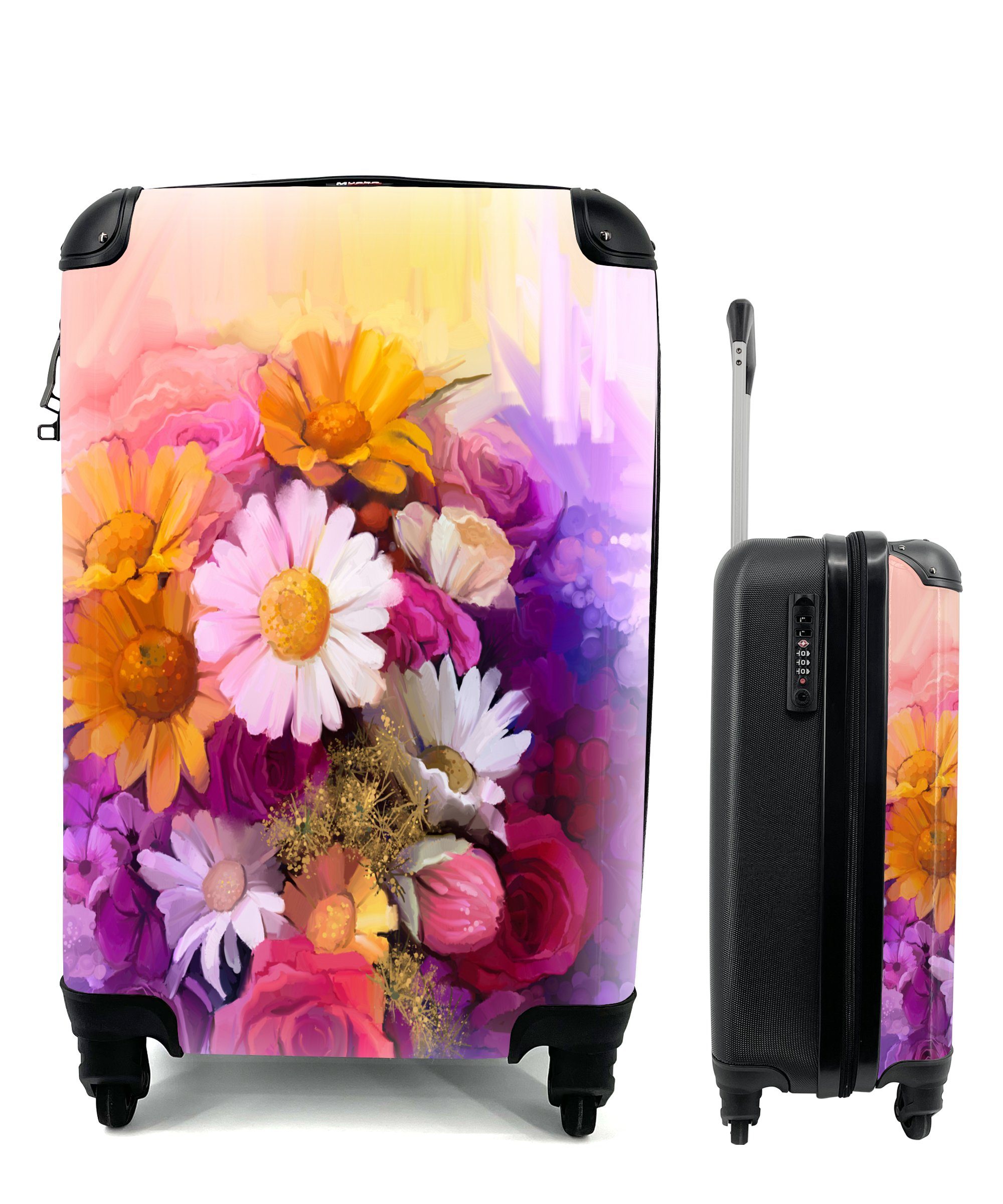 MuchoWow Handgepäckkoffer Blumen - Impressionismus - Ölfarbe, 4 Rollen, Reisetasche mit rollen, Handgepäck für Ferien, Trolley, Reisekoffer