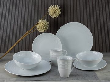 CreaTable Kombiservice Geschirr-Set Sofia (8-tlg), 2 Personen, Porzellan, Service, klassisch elegantes Relief, 8 Teile, für 2 Personen