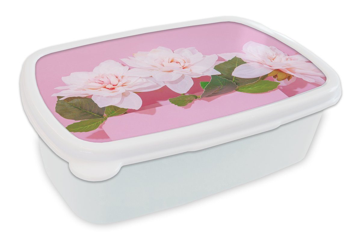 MuchoWow für Brotdose, Kinder Kunststoff, Erwachsene, Mädchen Lunchbox - - für und Brotbox und weiß Sommer Rosa, (2-tlg), Jungs Blüte