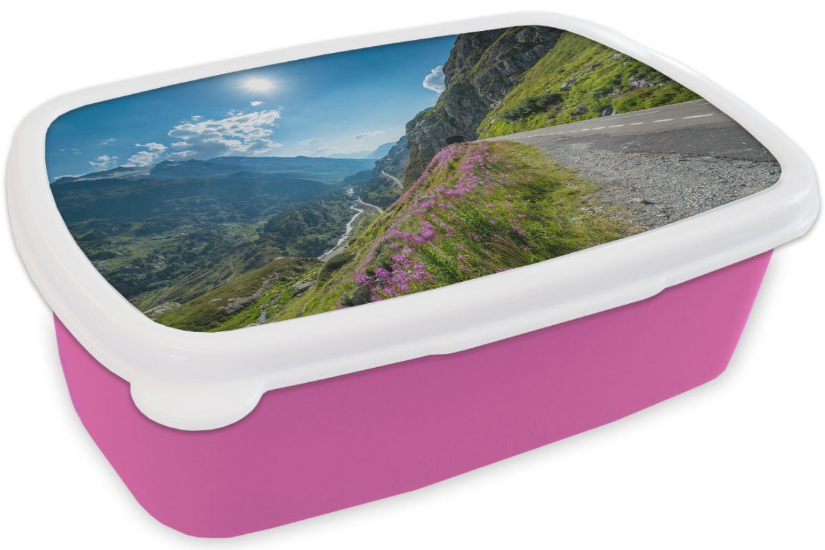 Kinder, Lunchbox Snackbox, Mädchen, Brotdose für Alpen rosa - Kunststoff Erwachsene, MuchoWow Schweiz Brotbox - Natur, Kunststoff, (2-tlg),