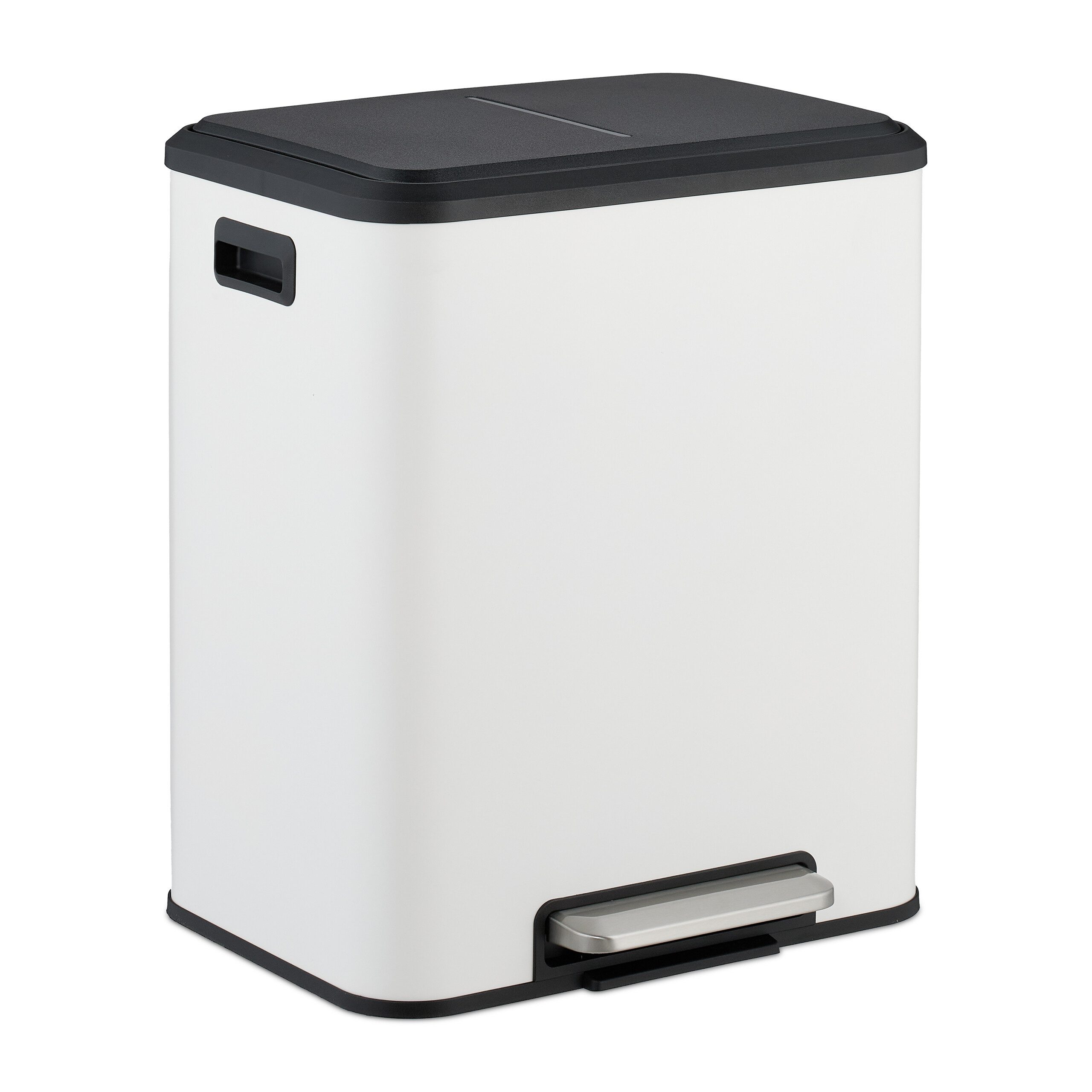 relaxdays Mülltrennsystem Mülleimer mit 2 Fächern 2 x 15 Liter, Weiß