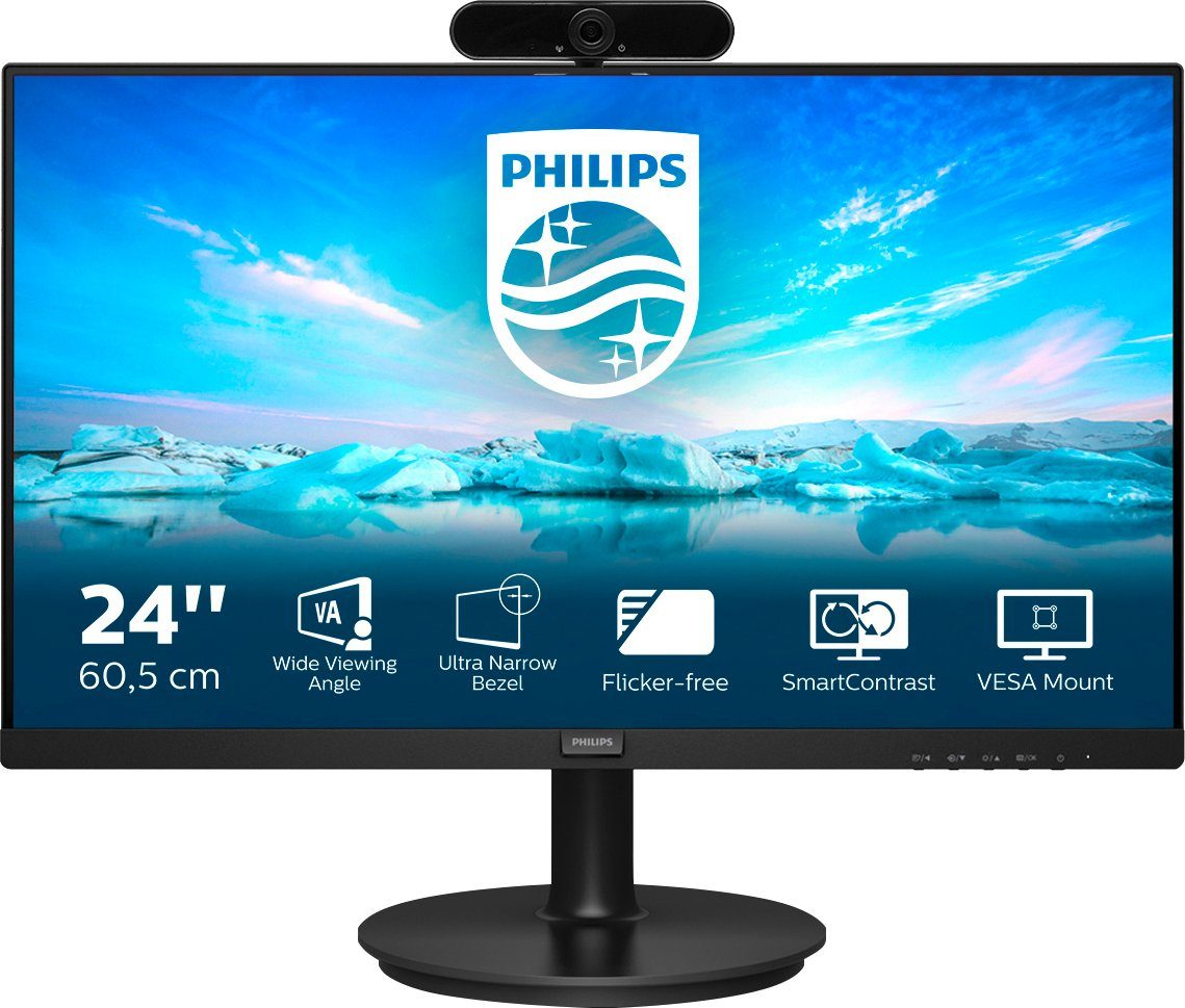 Philips PST00205 Philips-Monitor 241V8LA/00 + Hyrican Full HD-Webcam DW1  Gaming-Monitor (60,5 cm/23,8 \