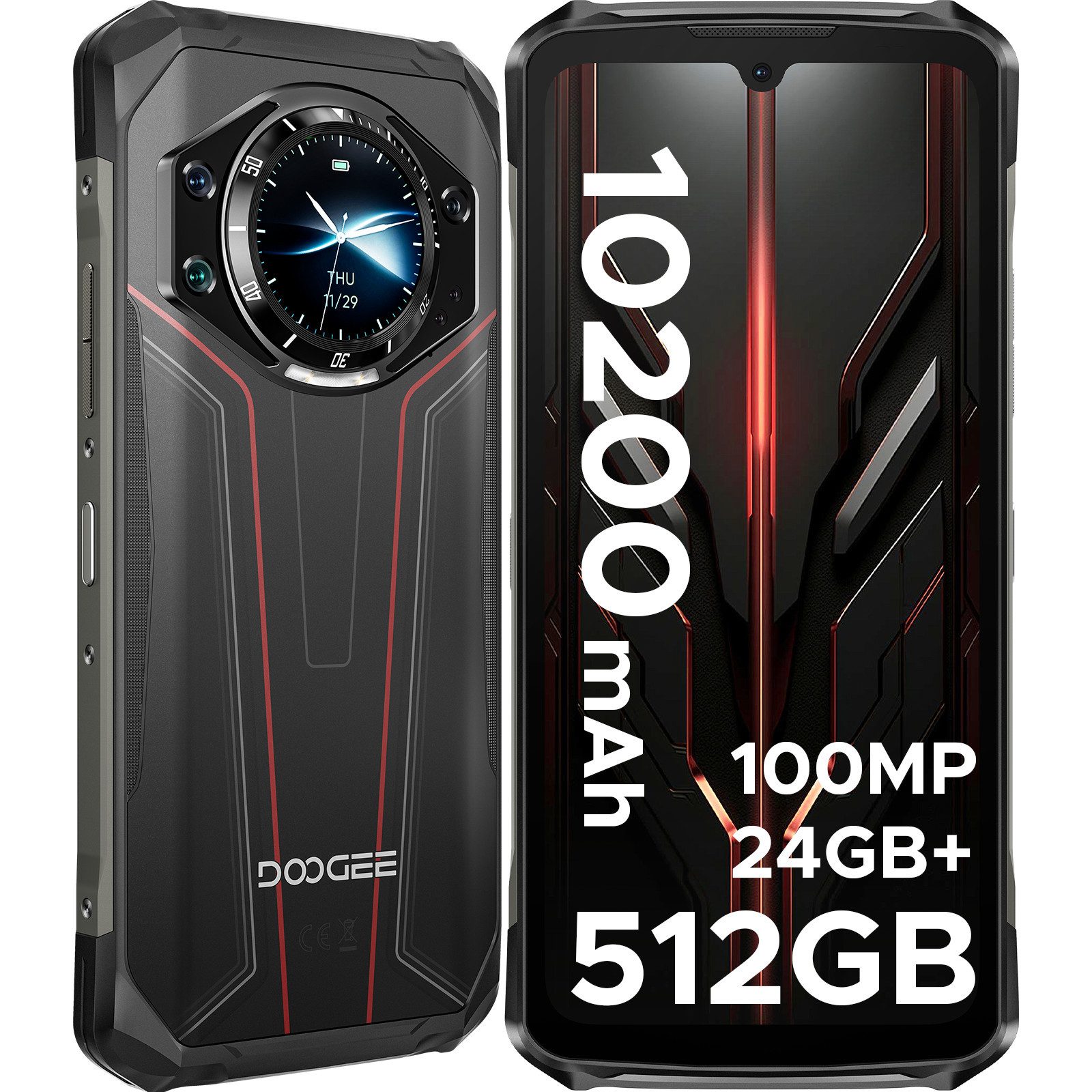 DOOGEE S119 Outdoor Handy 32GB RAM + 512GB ROM/2TB TF,6,72 Zoll FHD+ Display Smartphone (6.72 Zoll, 512 GB Speicherplatz, 100 MP Kamera, 100-MP-KI-Hauptkamera,10200mAh Akku,33 W-Schnellladen)