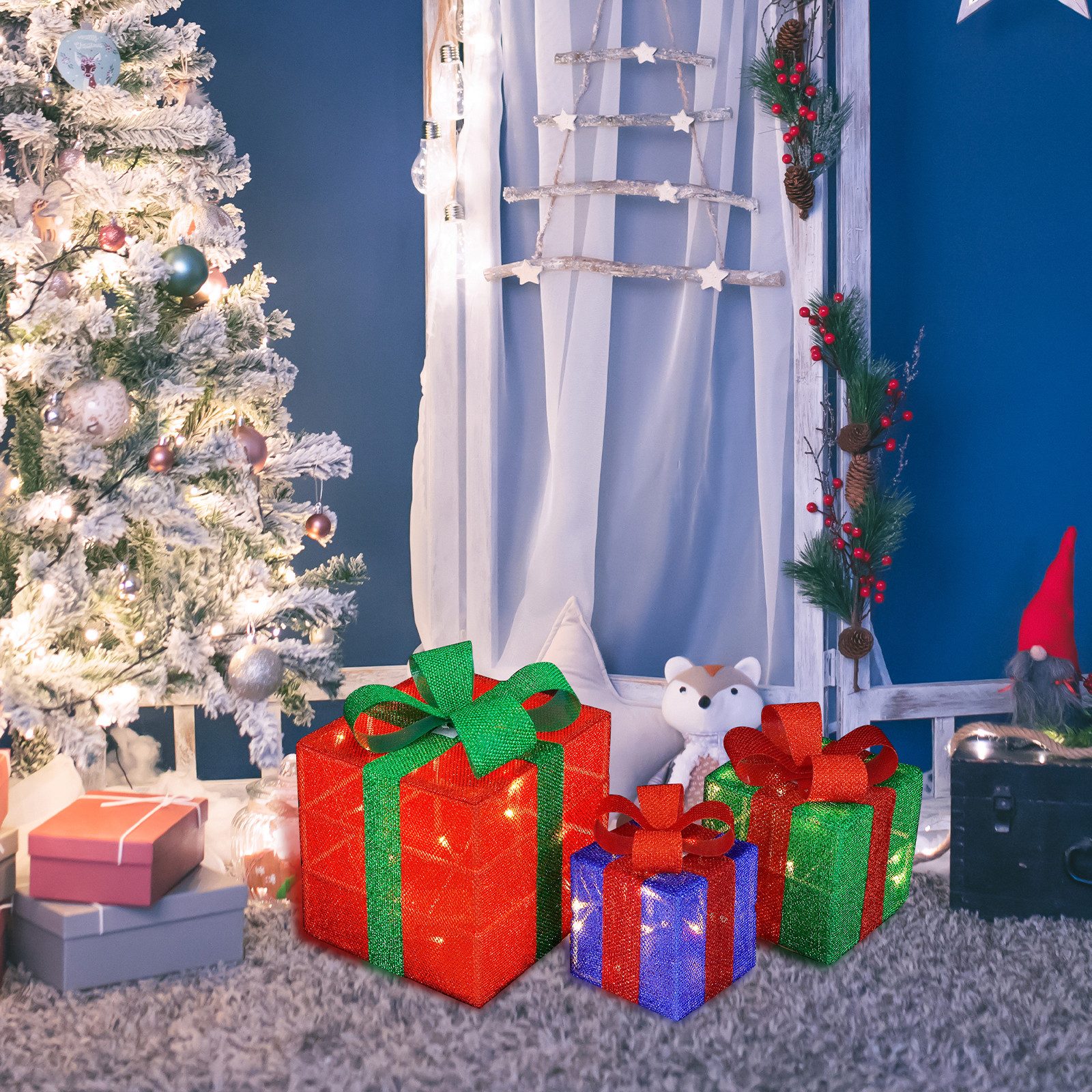 CCLIFE Weihnachtsfigur LED Geschenkbox 3er Set Weihnachten Weihnachtenbox Beleuchtete