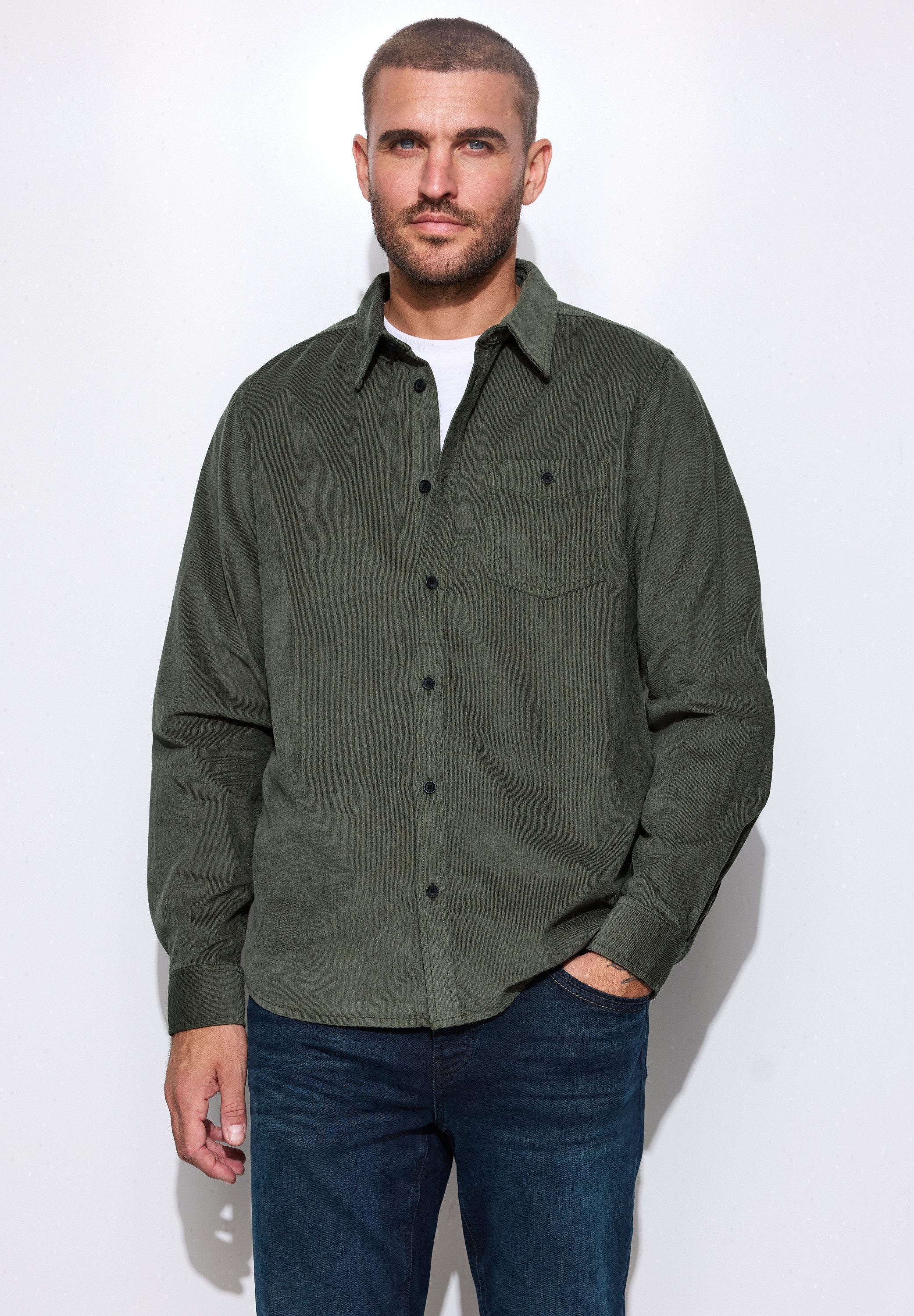STREET ONE MEN Langarmhemd aus reiner Baumwolle