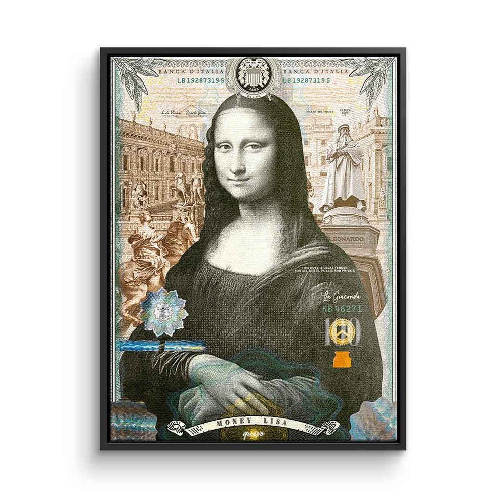 DOTCOMCANVAS® Leinwandbild, Mona Lisa Leinwandbild Money Lisa Porträt Pop Art schwarzer Rahmen