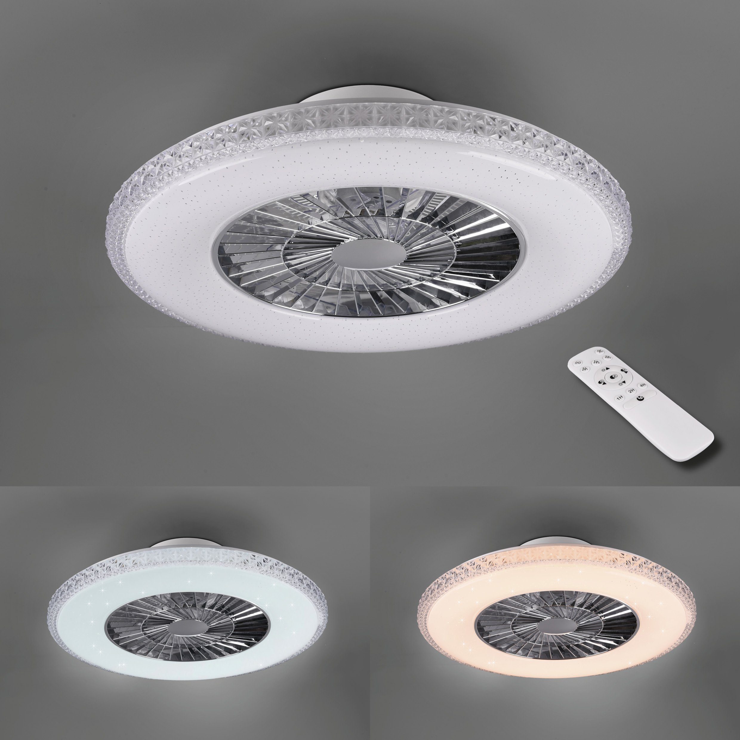 Reality Leuchten LED Deckenleuchte Harstad Deckenventilator, Timerfunktion, Ventilatorfunktion, LED fest integriert, Neutralweiß, Deckenlampe, Ventilator, Fernbedienung, Ventilator getrennt schaltbar