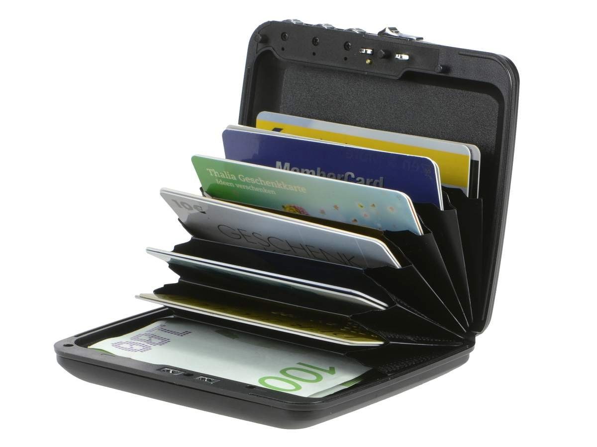 Ögon Kartenetui Code Schutz, Wallet, Zahlenschloss RFID Kartenbörse, 14 Minibörse, black Karten, Alucase