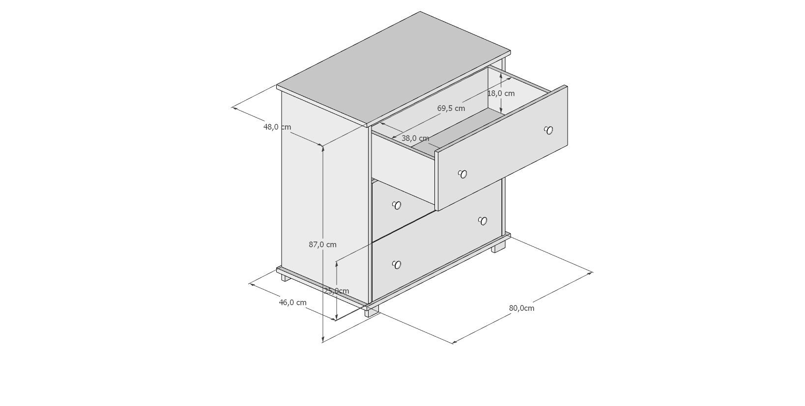 Kids Collective changing table/chest of drawers with removable changing top, with 3 drawers in white, Made in Europe