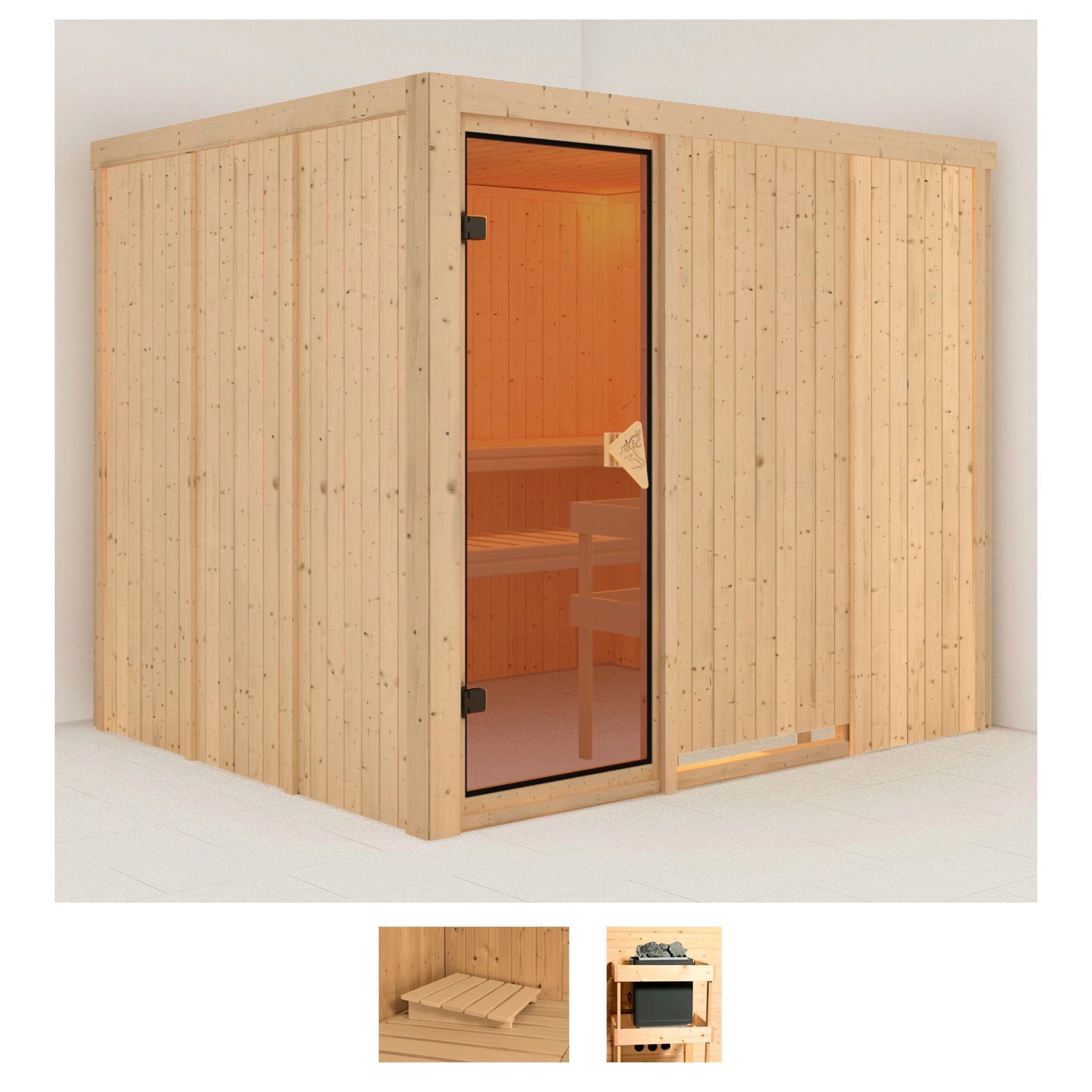Karibu Sauna Gitte, BxTxH: 231 x 196 x 198 cm, 68 mm, (Set) ohne Ofen