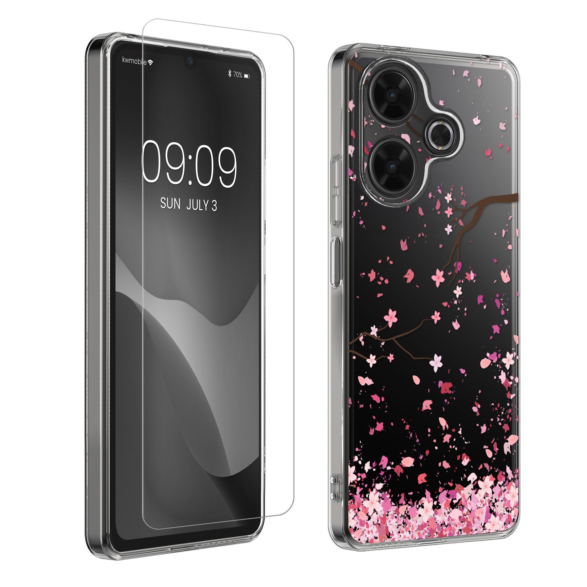 kwmobile Smartphone-Hülle Hülle für Xiaomi Redmi 13 Handyhülle - Silikon, Case mit Schutzfolie Kirschblütenblätter Design