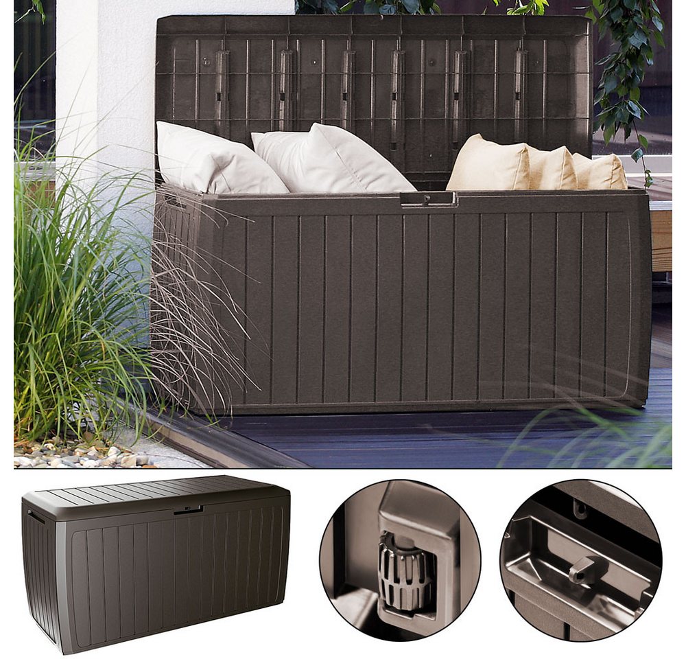 Thumbnail - Casaria Auflagenbox Board Plus, abschließbar Braun 290L Rollen Balkon 117x47cm Paneelstruktrur