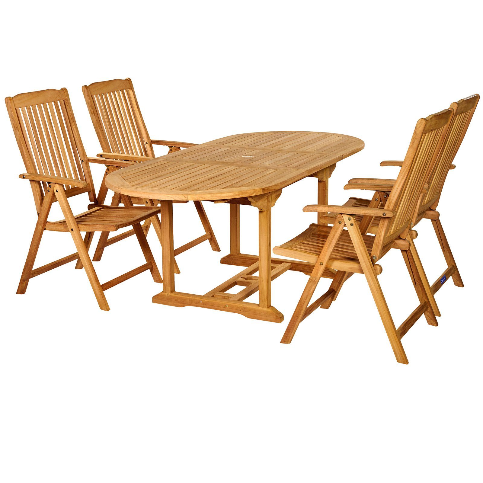 Garland Sitzgruppe Bari, (5-tlg), Teak Tisch Holz Wetterfest Klappbar Ausziehbar Stühle 150-200cm