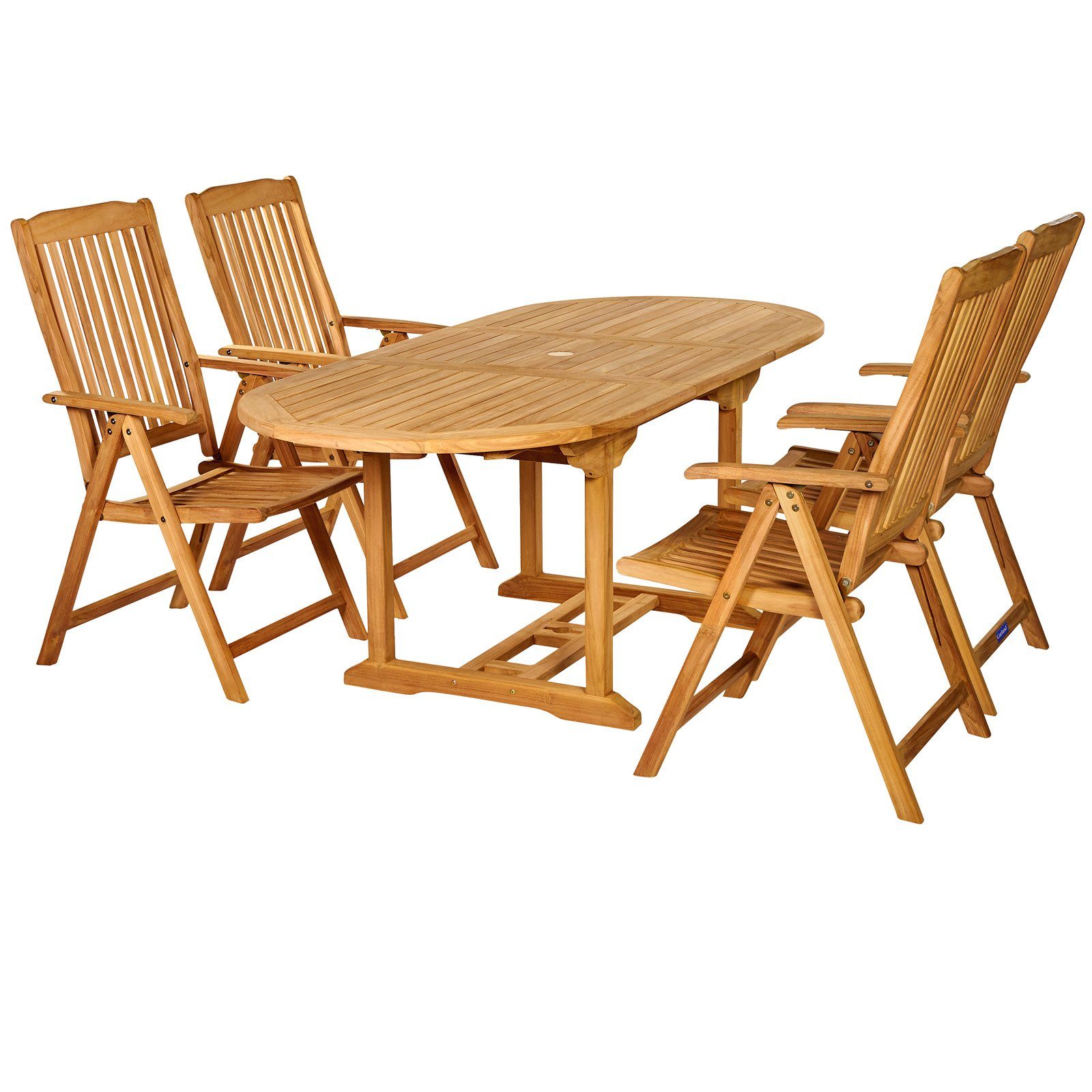 Garland Sitzgruppe Bari, (5-tlg), Teak Holz Wetterfest Stühle Tisch  Ausziehbar 150-200cm Klappbar