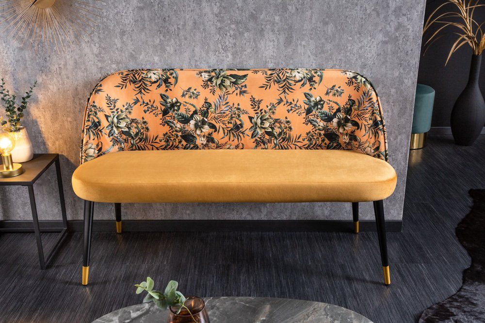 riess-ambiente Sitzbank PRÊT-À-PORTER gelb / schwarz (Einzelartikel, 1-St), Wohnzimmer · Samt · Metall · florales Design · Retro – Bild 3 von 5