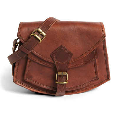 Leather Lane Handtasche »Frederica«, Echtes Leder Vintage Schultertasche für Damen Retro Design Ledertasche Umhängetasche Naturleder Braun M