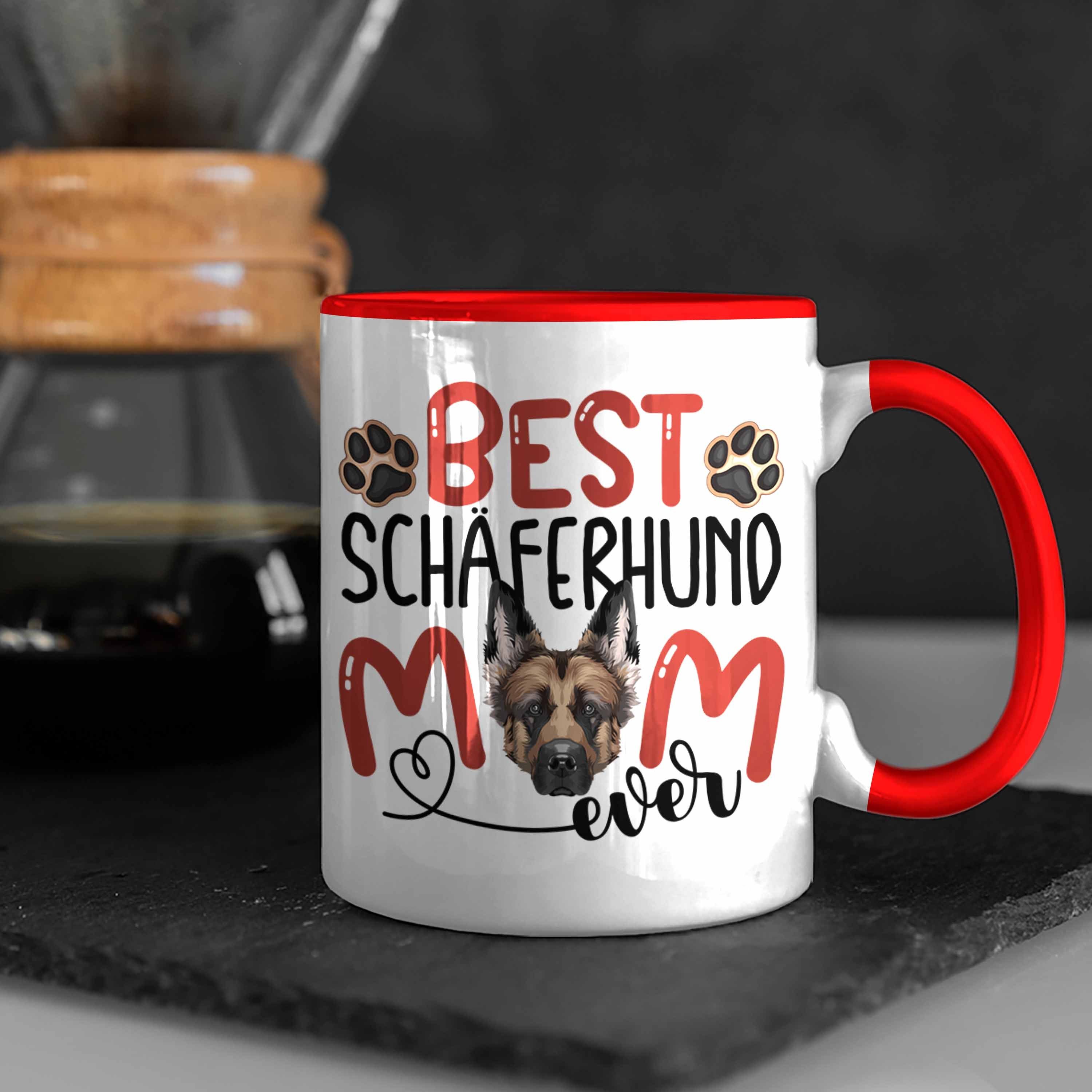 Tasse Schäferhund Besitzerin Geschenkidee Geschenk Rot Spruch Tasse Mom Trendation Lustiger