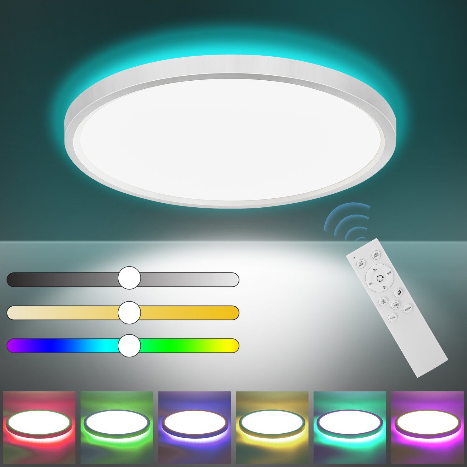 Lospitch LED Deckenleuchte 24W LED BACKLIGHT Deckenleuchte Bürolampe Flur Küchen RGB Schlafzimmer Weiß