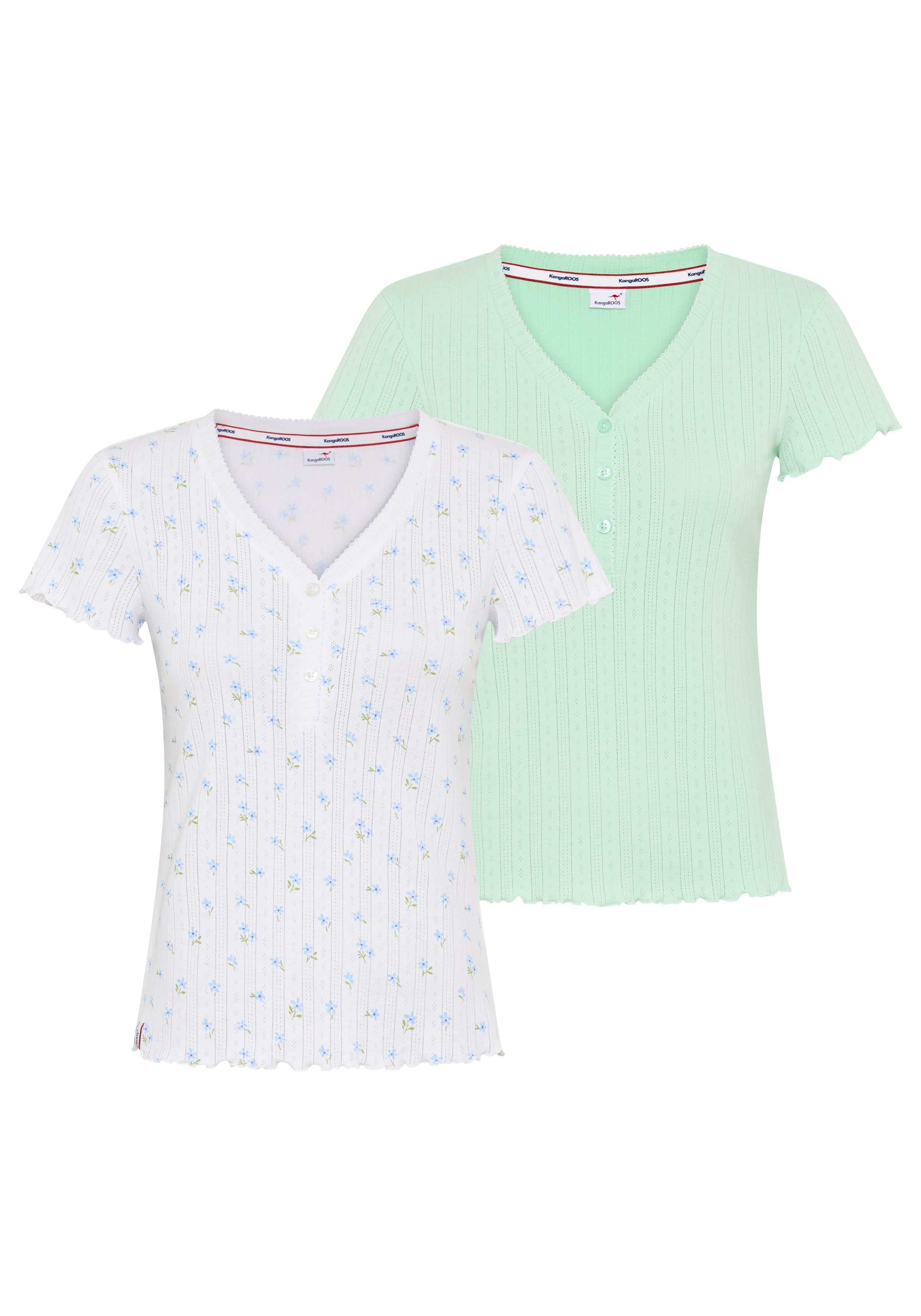 KangaROOS T-Shirt (Packung, 2-tlg., Doppelpack) mit Knopfleiste aus Pointelle