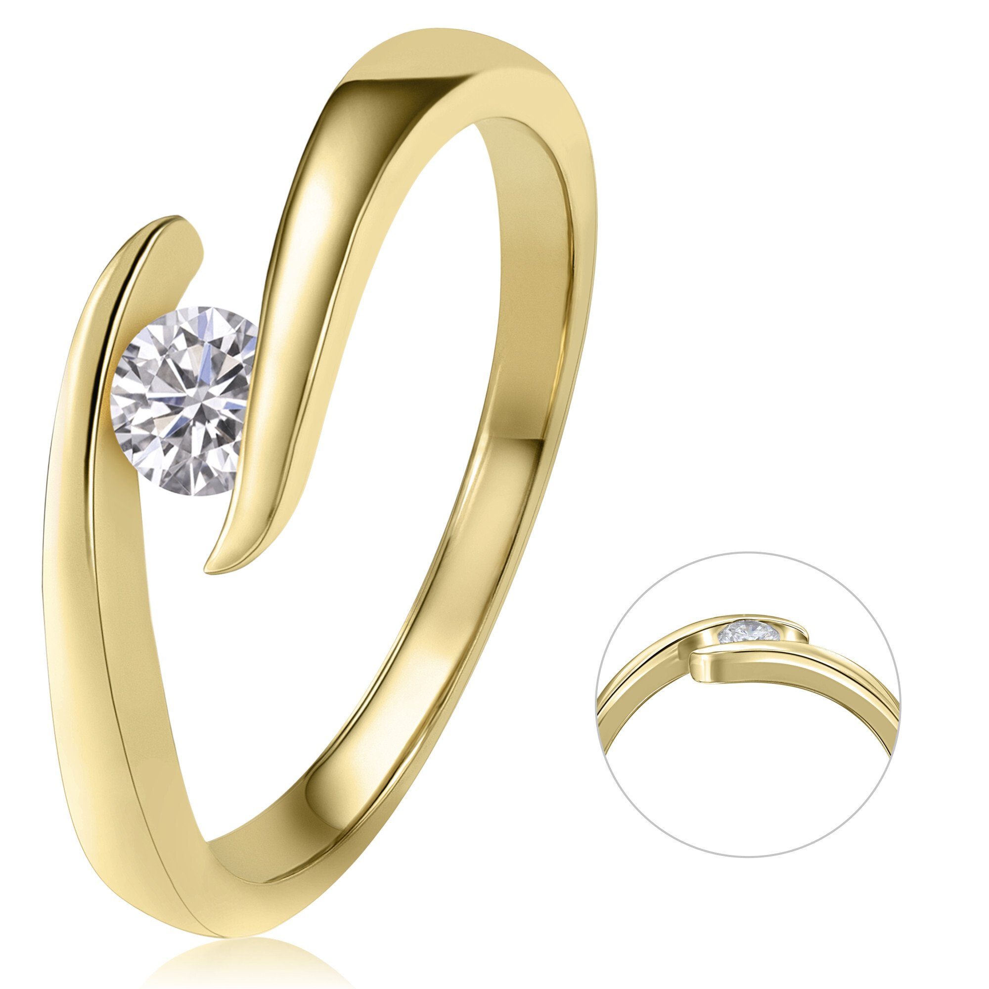 Diamant 0,25 Damen Gold Ring Spannfassung Spannfassung 585 aus Schmuck Gelbgold, Brillant ct ELEMENT Diamantring ONE
