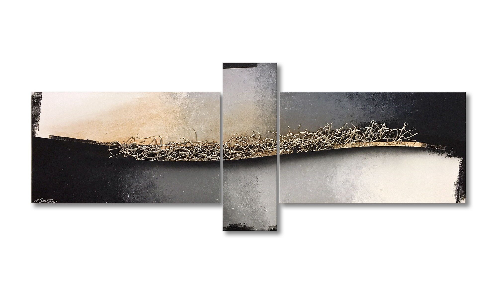 WandbilderXXL XXL-Wandbild Gold Shinning Silver 230 x 90 cm, Abstraktes Картина, handgemaltes Unikat