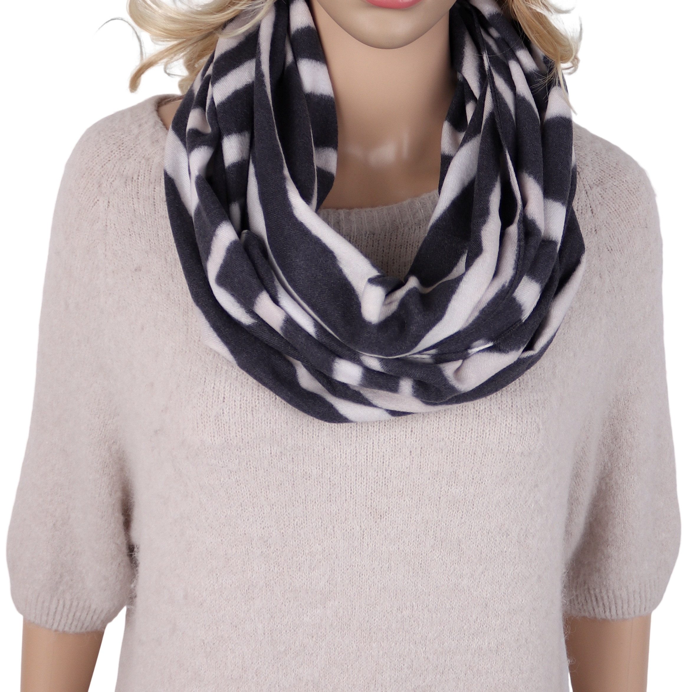 MIRROSI Loop Damen Loopschal, etwas dickerer Stoff, mit Zebramuster, (ca.160x40cm, zweimal um den Hals wickelbar, Neue Kollektion Herbst/Winter 2026), superweicher Winterschal, dicker Schlauchschal