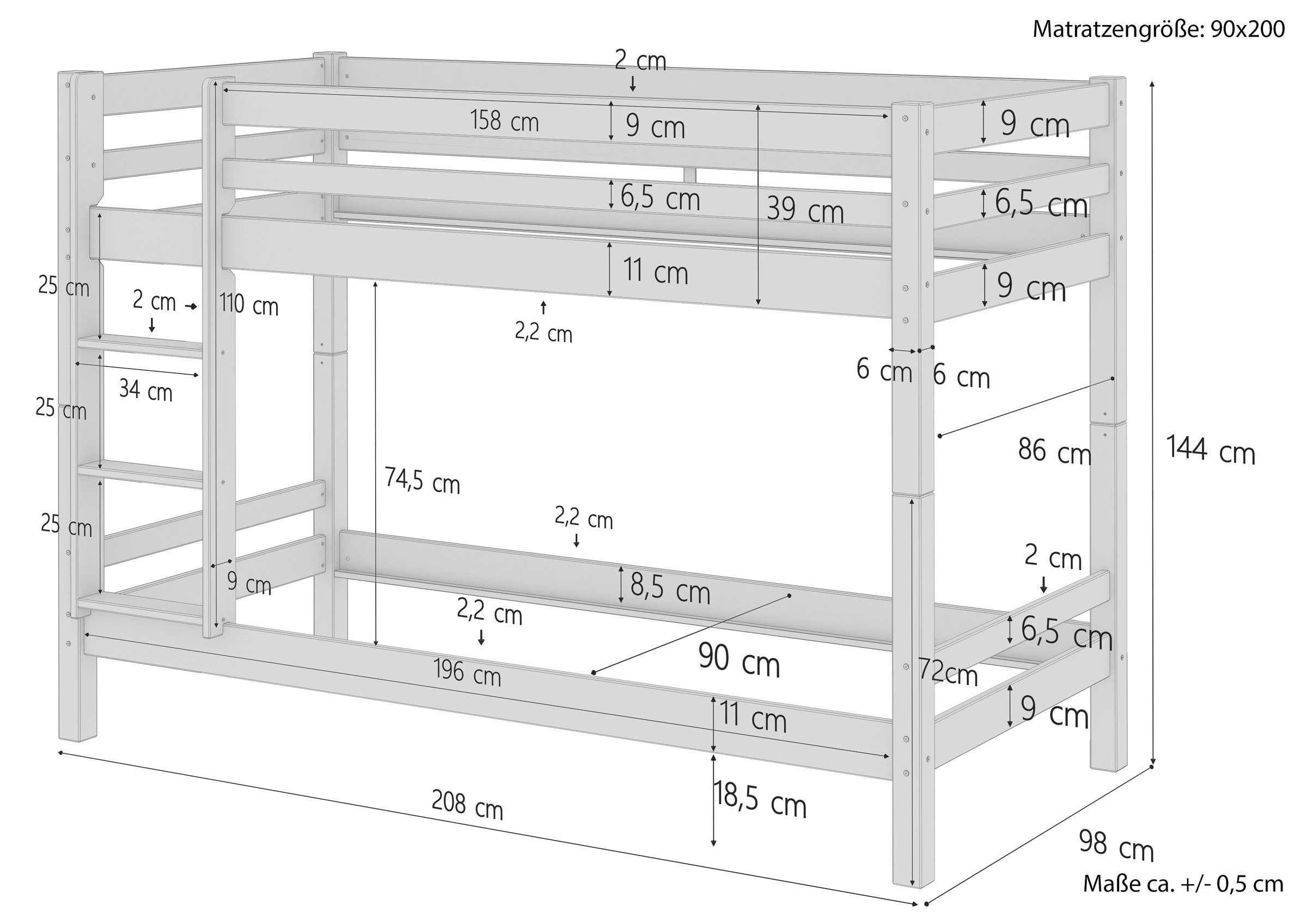 ERST-HOLZ Etagenbett Matratzen Rollrost Kiefer Etagenbett massiv 90x200 und mit