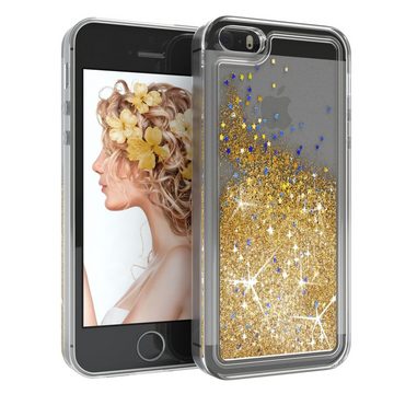 EAZY CASE Handyhülle Glittery Case für iPhone SE 2016, iPhone 5/5S 4,0 Zoll, Durchsichtig Back Case Handy Softcase Silikonhülle Glitzer Cover Gold