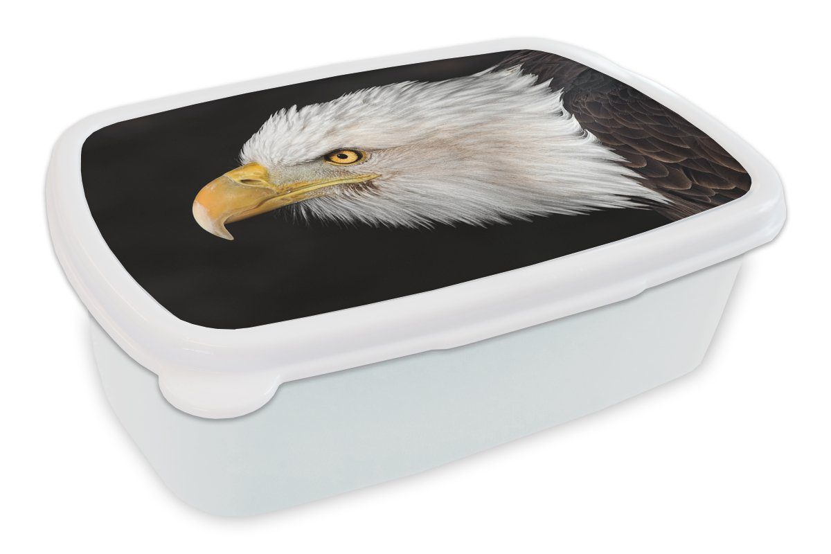 MuchoWow Lunchbox Adler - Vogel - Schnabel - Augen, Kunststoff, (2-tlg), Brotbox für Kinder und Erwachsene, Brotdose, für Jungs und Mädchen weiß