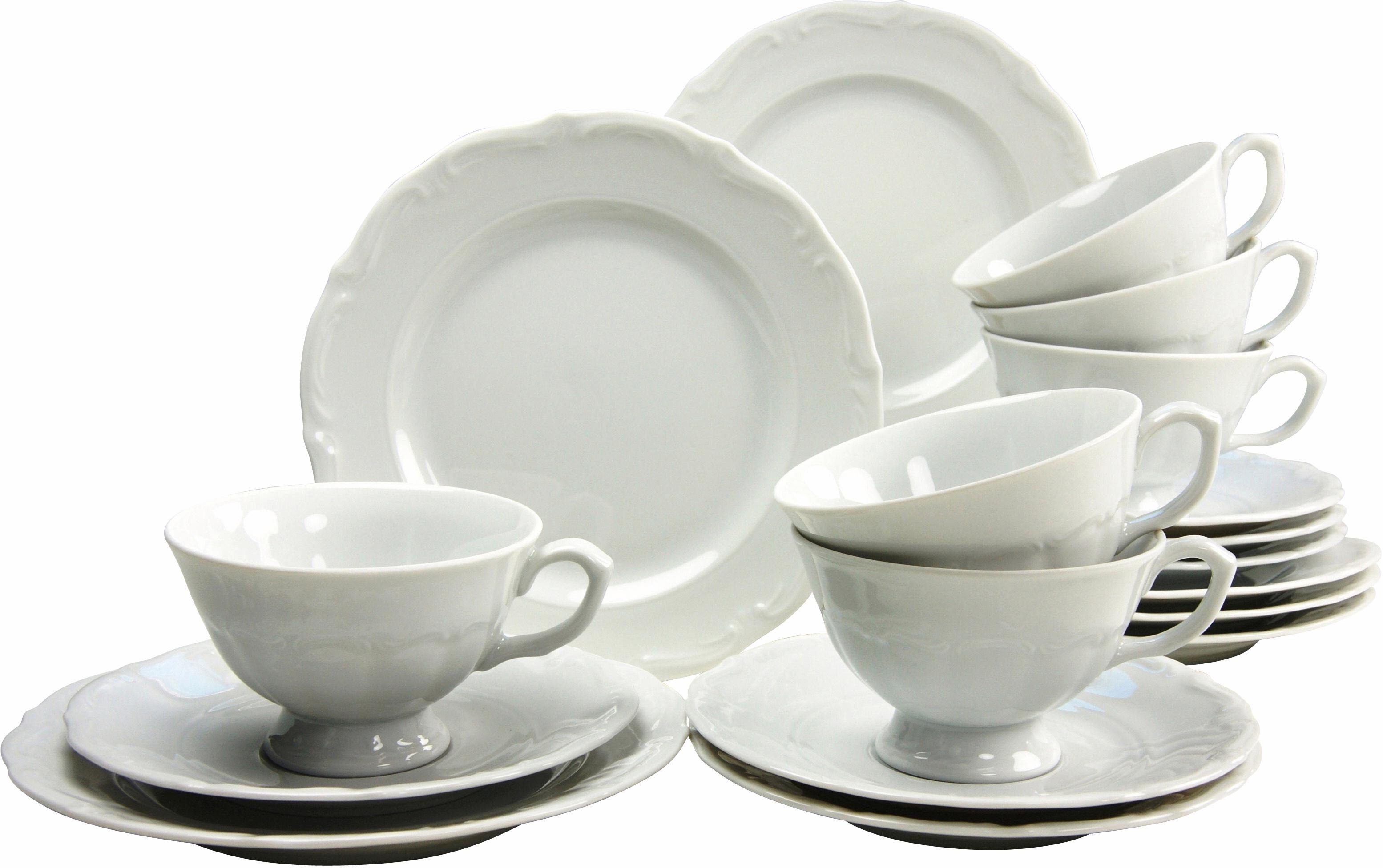 CreaTable Kaffeeservice Geschirr-Set Maria Theresia Porzellanform Teile, Personen, 18 (18-tlg), Service, Personen, 6 Porzellan, weiß, Klassische, 6 für traditionelle