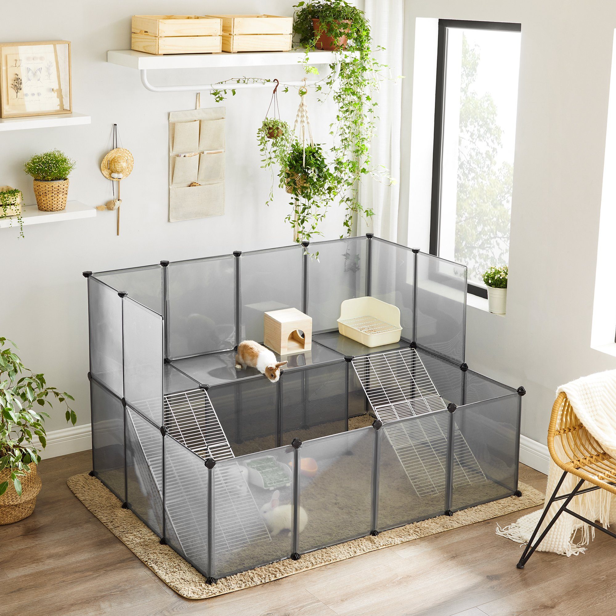 SONGMICS Kleintierkäfig, 2-stöckig mit Metallgittertreppen 143x108x92cm günstig online kaufen