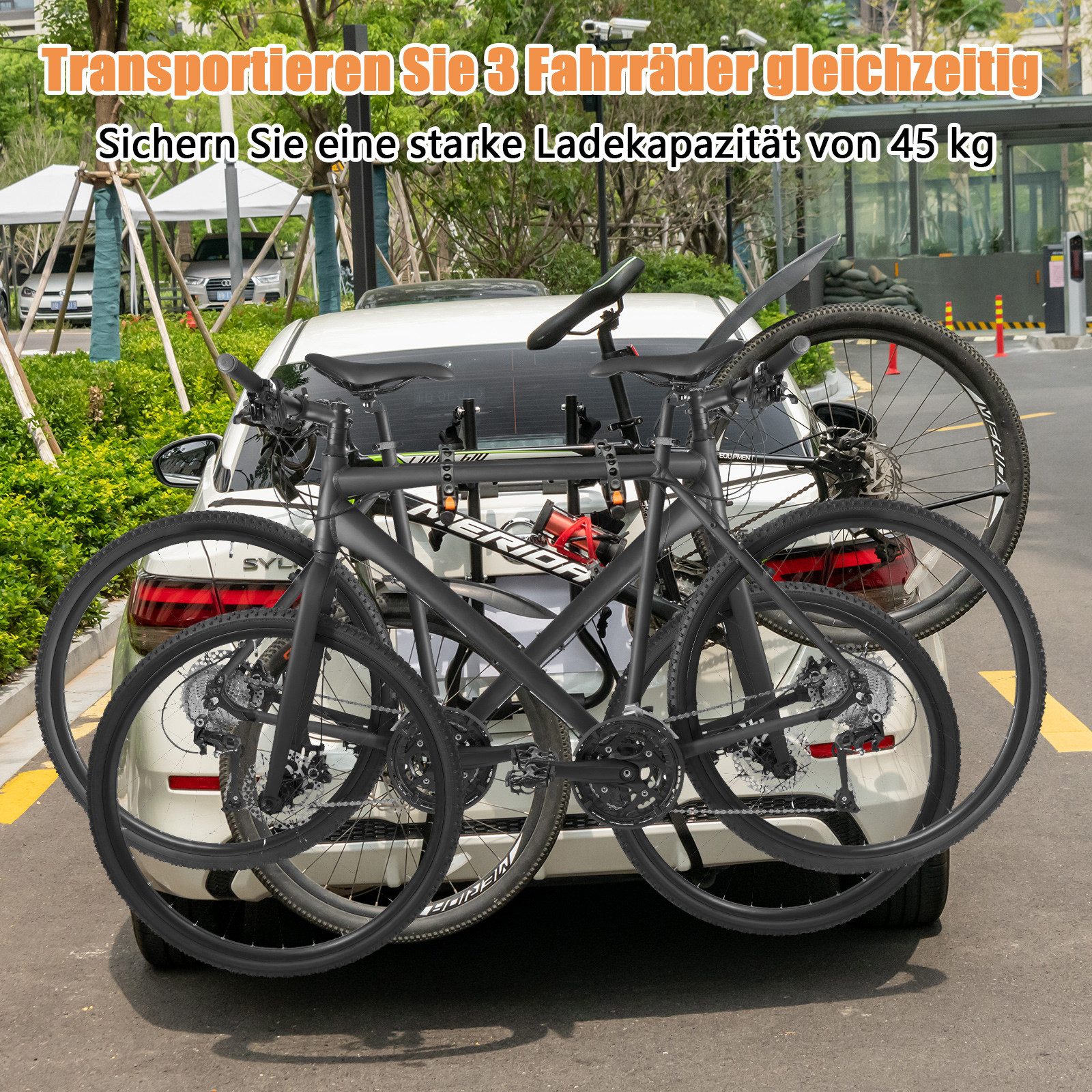 COSTWAY Heckfahrradträger, für max. 3 Räder, verstellbare Länge, Höhe, Winkel