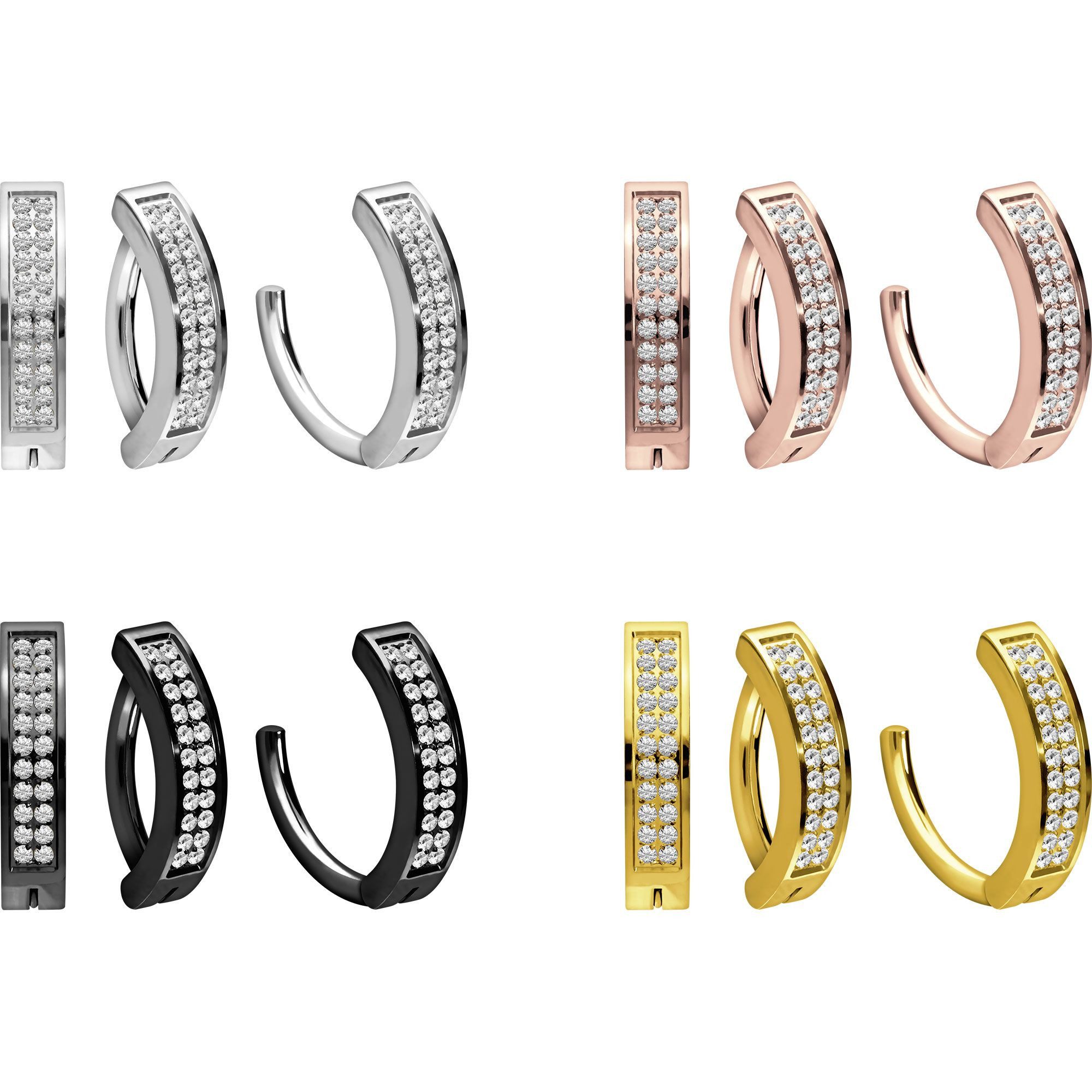 PIERCINGLINE Bauchnabelpiercing Titan Bauchnabelclicker BOGEN + 2 EINGEFASSTE KRISTALLREIHEN (Clicker, 1-tlg)