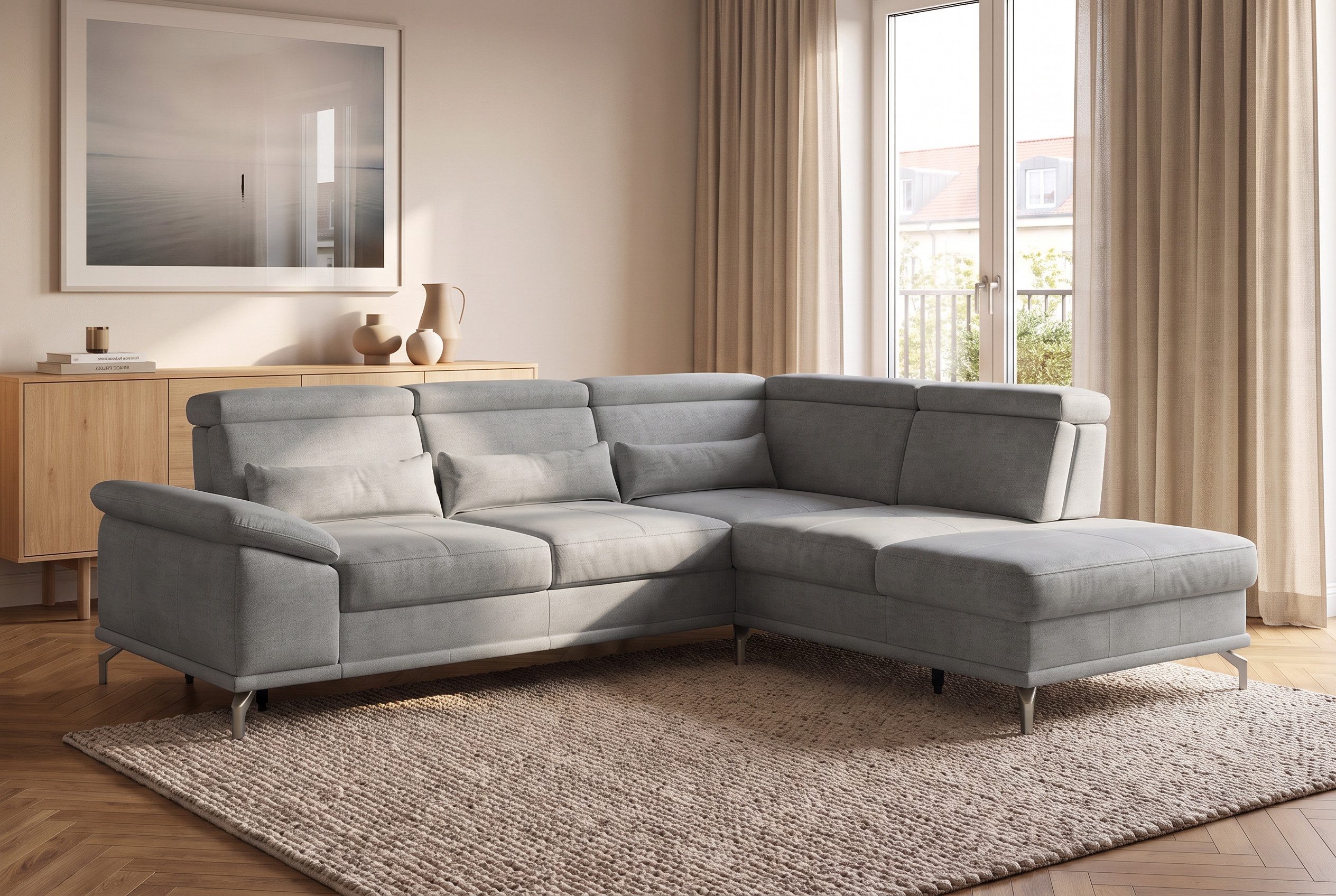 sit&more Ecksofa Cabrio L-Form, B: 274 cm, mit Sitztiefen-, Arm- & Kopfteilverstellung, 3 Nierenkissen, Federkern, optional Schlaffunktion und Stauraum