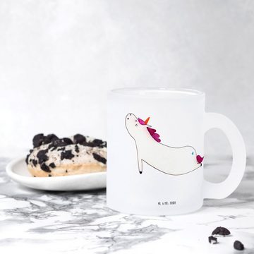 Mr. & Mrs. Panda Teeglas Einhorn Yoga - Transparent - Geschenk, süß, Tasse mit Henkel, Sport, Premium Glas, Außerordentliches Design