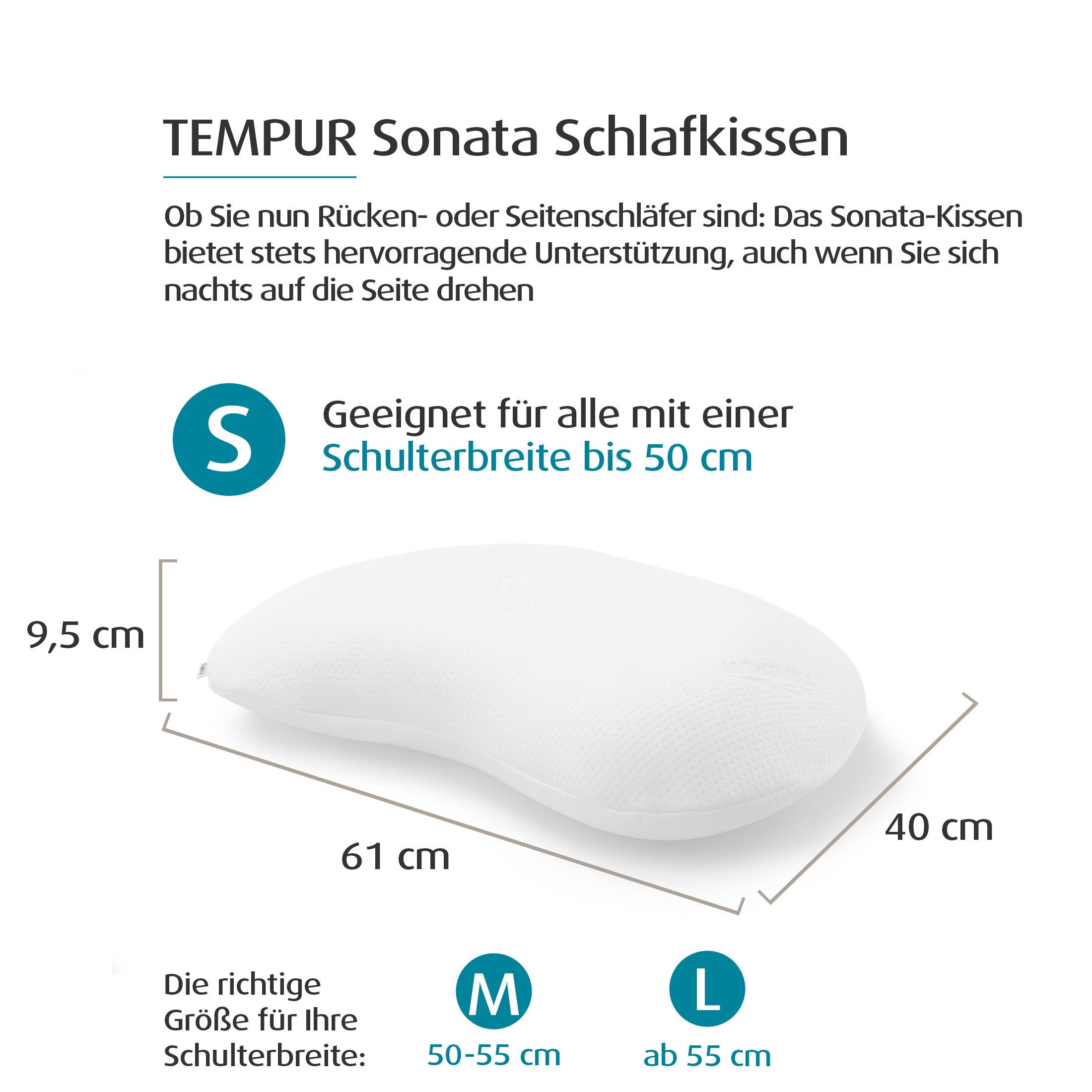 Tempur Schlafkissen TEMPUR® Sonata ergonomisches Nackenstützkissen, Memory Foam, druckentlastend