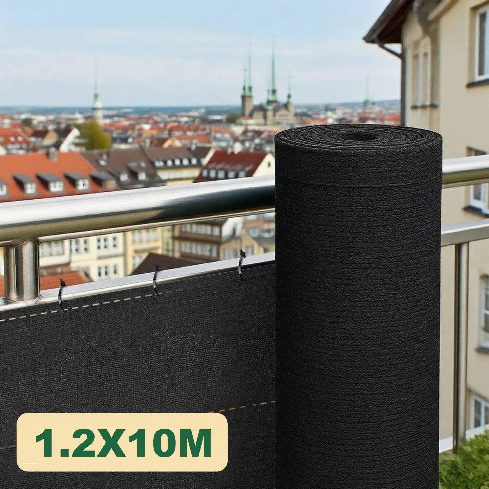 Ferghana Balkonsichtschutz Schatten Sichtschutz Seelenfrieden, Sichtschutz Balkon aus HDPE (Länge: 10 Meter, Höhe optional)für Gitter Geländer Zaun) Blickdicht UV-Schutz, Schattiernetz mit Kabelbinder