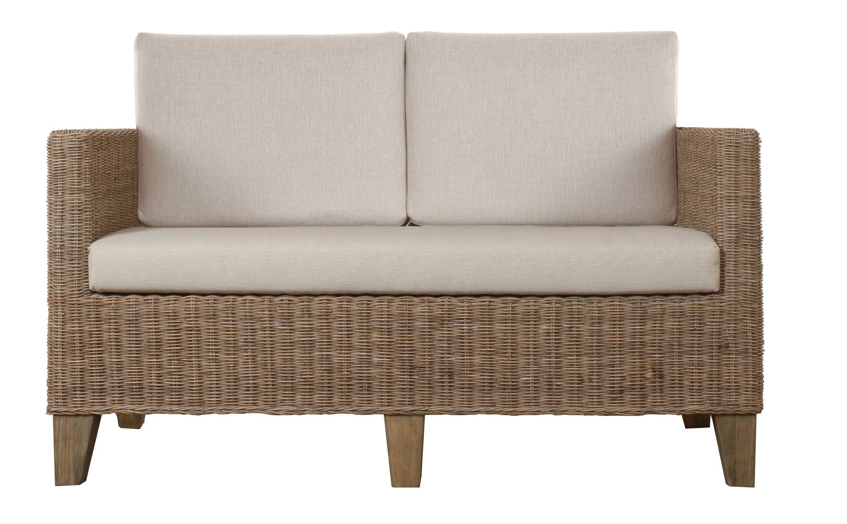 echtem aus Krines Sitzpolster Loungesofa 2-Sitzer Couch Lounge inkl. Home Grau Rattan Rattan-Sofa