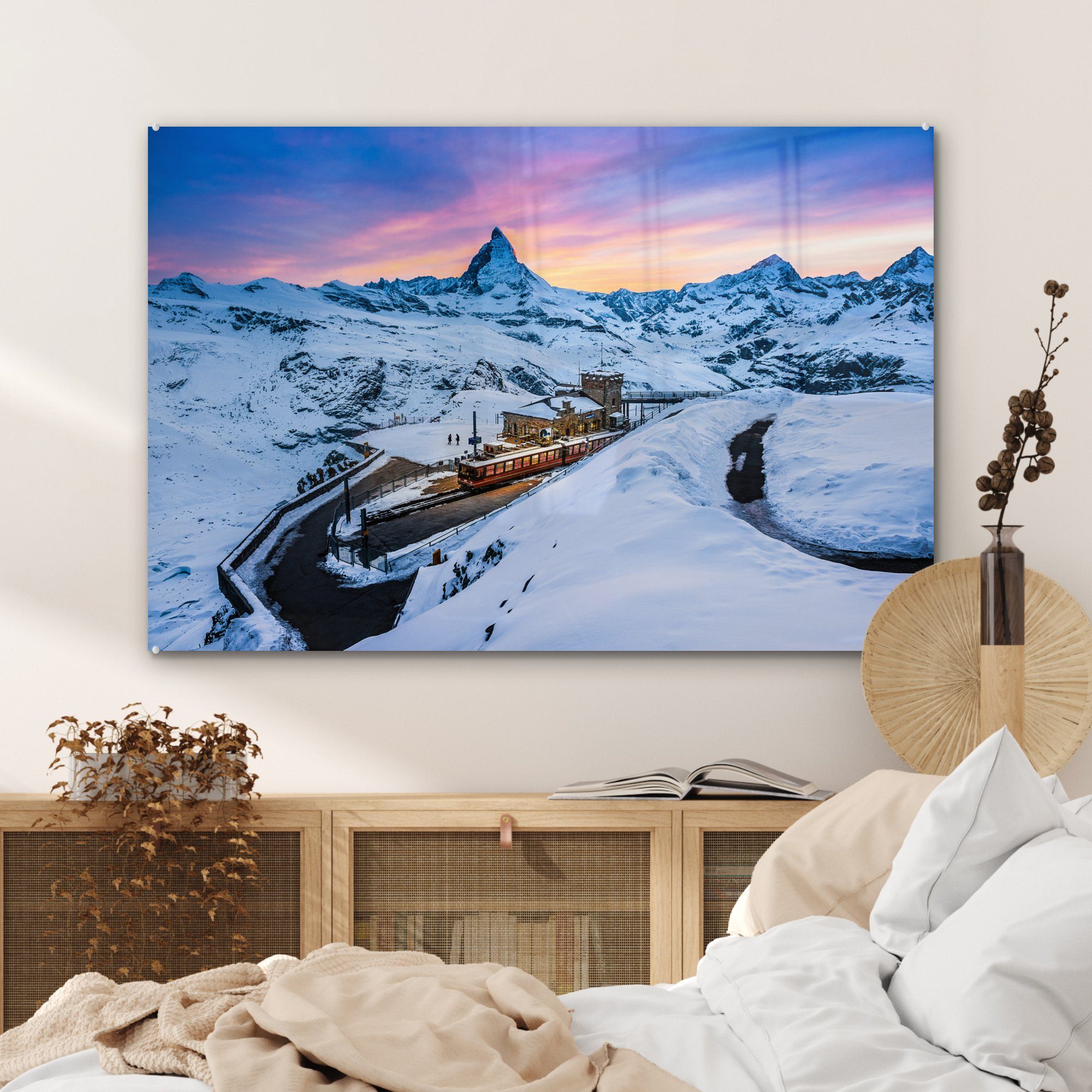 & Schnee - Wohnzimmer Acrylglasbild (1 St), Zug, Alpen Schlafzimmer Acrylglasbilder MuchoWow -