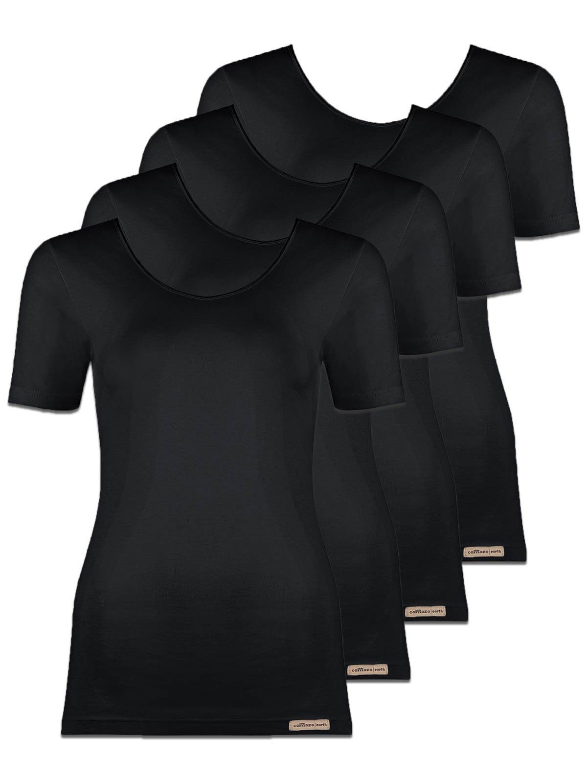 4-St) 4er Pack Unterhemd Damen Vegan Shirt Baumwoll Unterhemd (Spar-Set, schwarz COMAZO