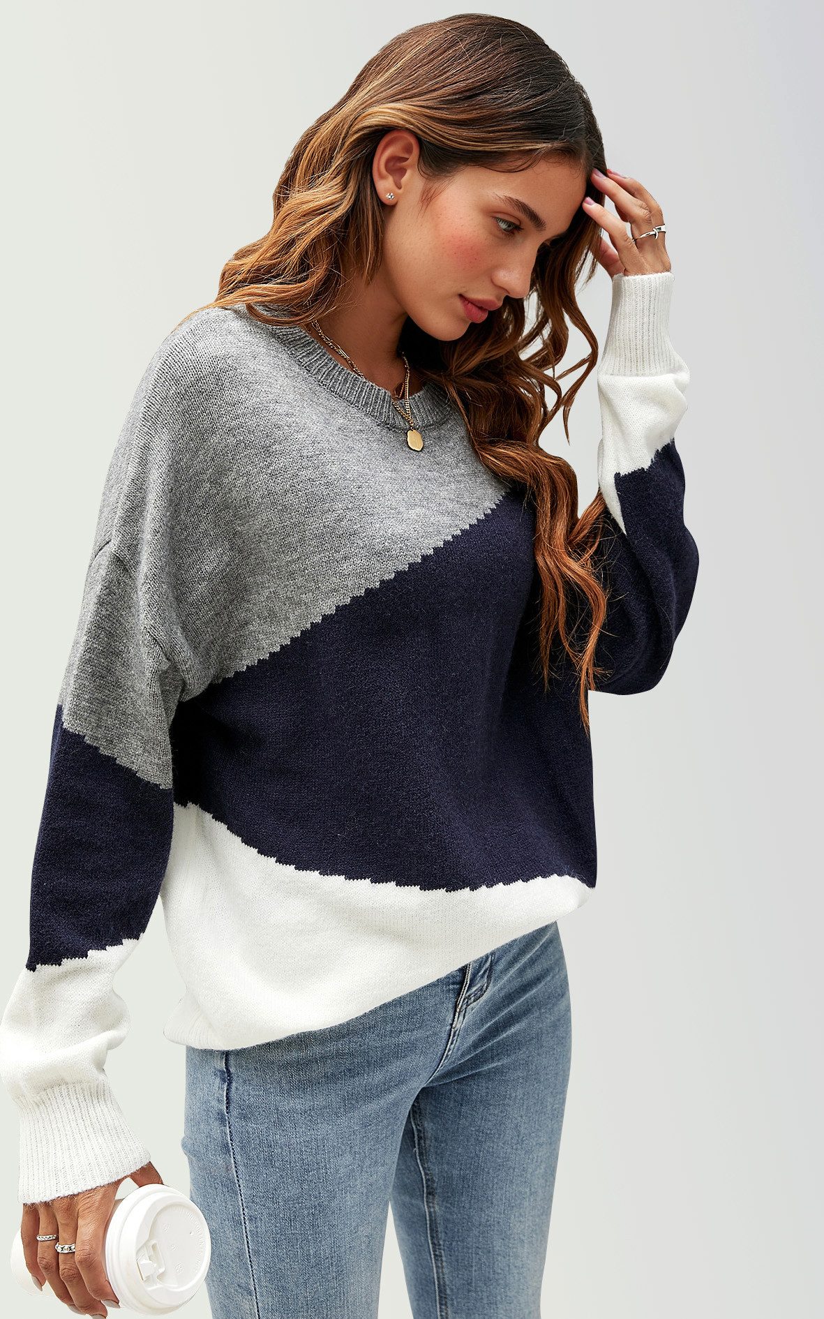 FS Collection Strickpullover Damen Strickpullover in Blockfarben – Einheits günstig online kaufen