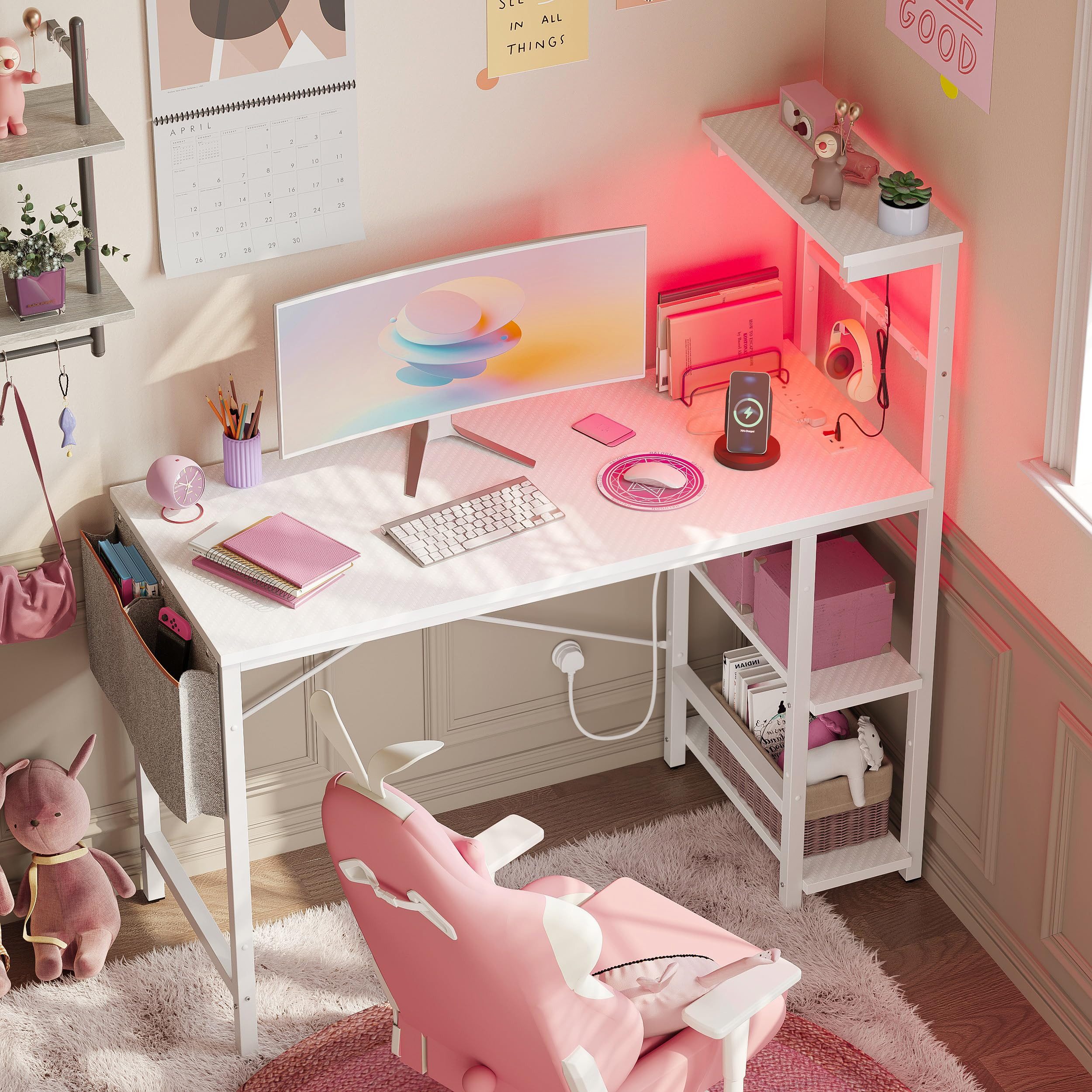 Bestier Gamingtisch Gamingtisch mit LED-Beleuchtung, Steckdosen, 113x50cm C günstig online kaufen