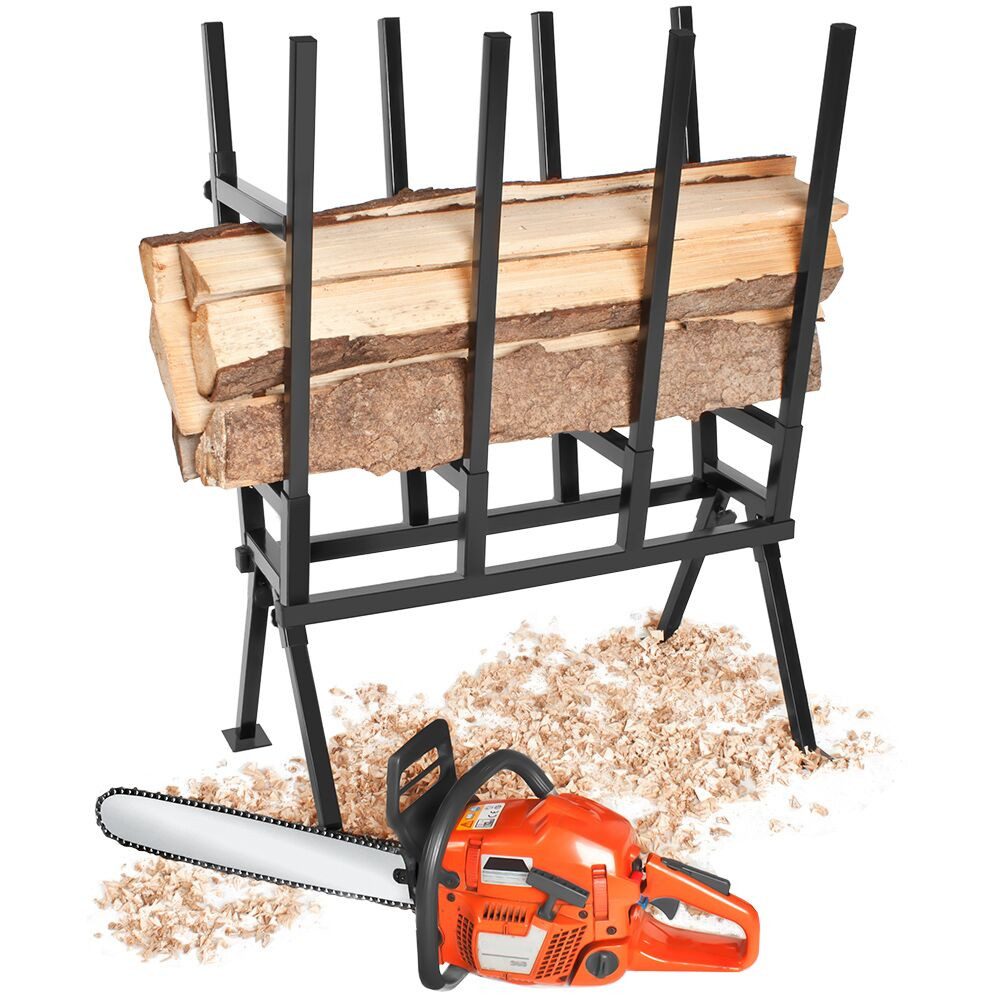 tectake Klappbock Holzsägebock 76 x 53 x 102 cm aus lackiertem Stahl, zerlegbar, (Kettensägebock, in schwarz), Feststellbügel, höhenverstellbare Füße, Belastbarkeit 400 kg