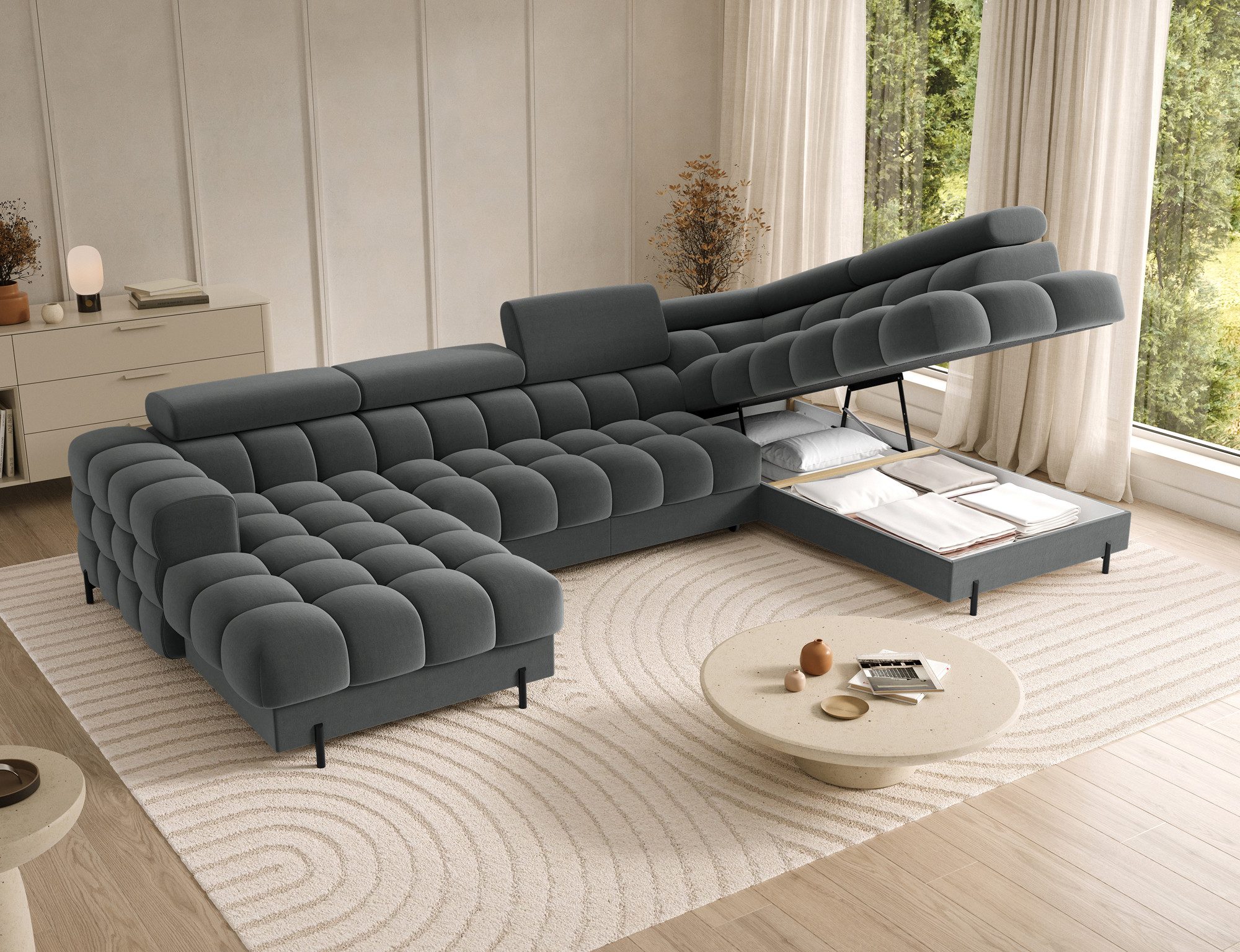 Lukas Möbel Wohnlandschaft Deisgner XXL-Sofa in U-Form Falco mit Schlaffunk günstig online kaufen