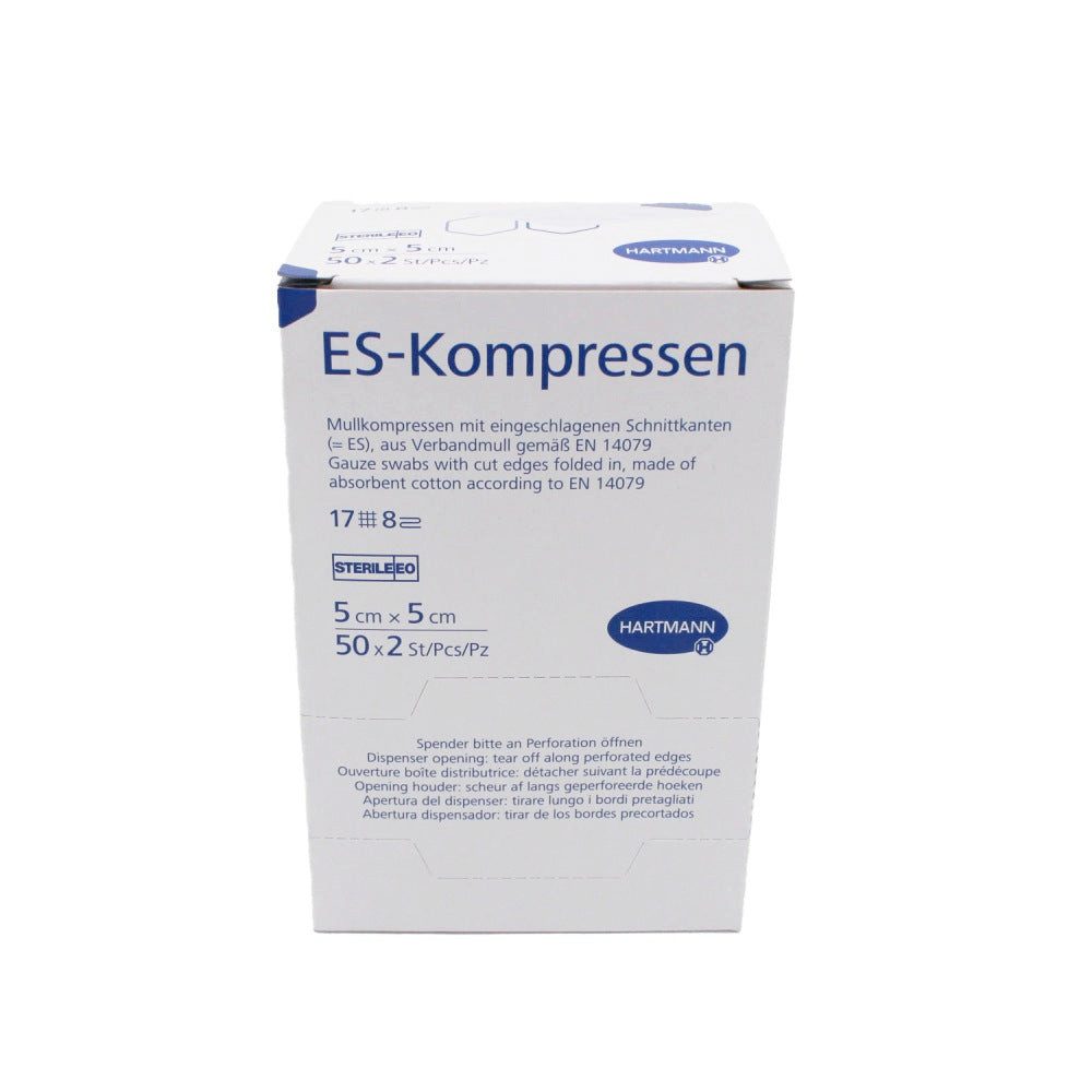 PAUL HARTMANN AG Wundpflaster ES-Kompressen steril 5 x 5 cm, 17-fädig, 8-fach (Spar-Set, 3200 St., 32 Packungen à 50 x 2 Stück), steril, 17-fädig, 8-fach, eingeschlagene Schnittkanten