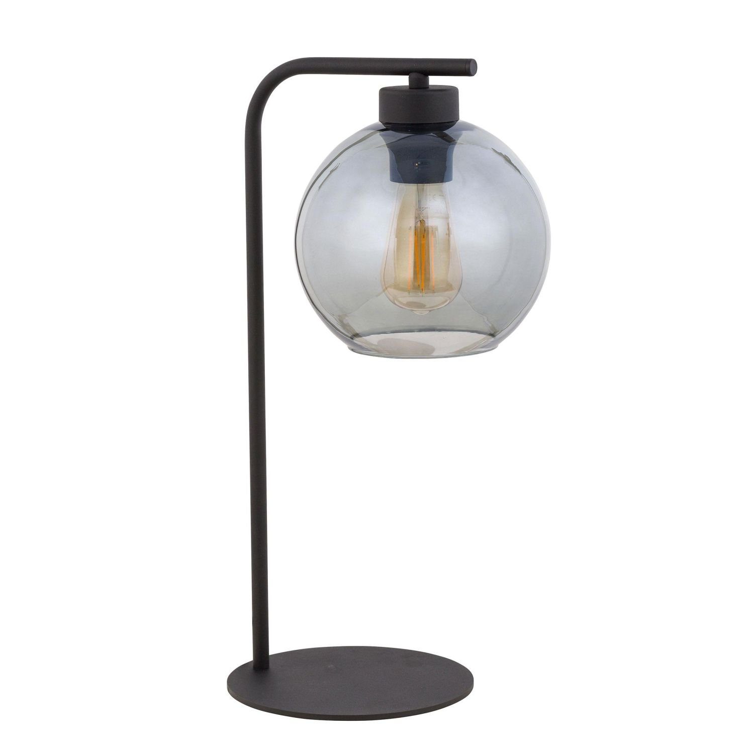 Licht-Erlebnisse Nachttischlampe KALETE, ohne Leuchtmittel, Tischlampe Grau Schwarz 46 cm Glas Metall Tischleuchte Wohnzimmer